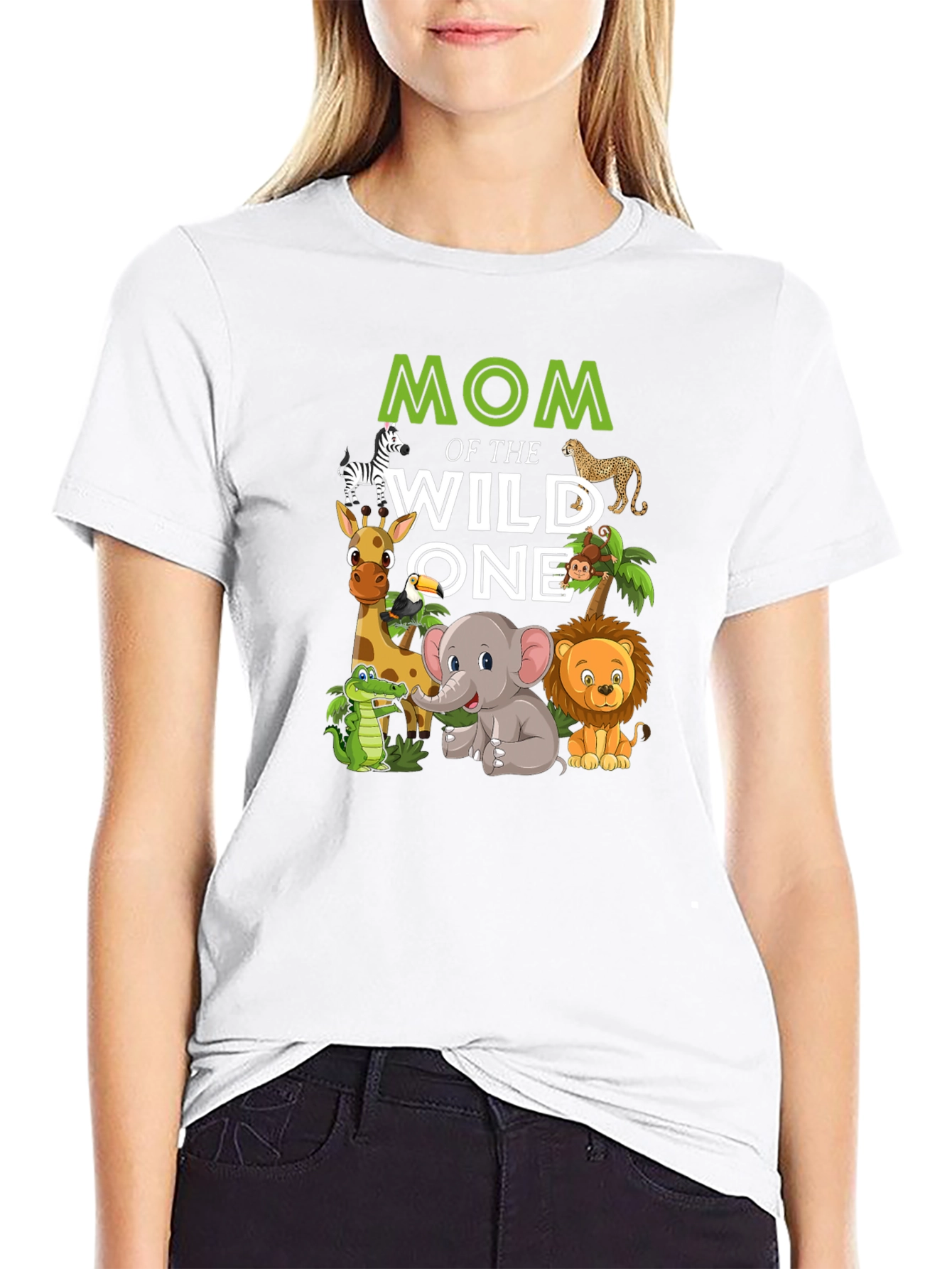 Mom of the Wild One Jungle Animals Graphic Tee