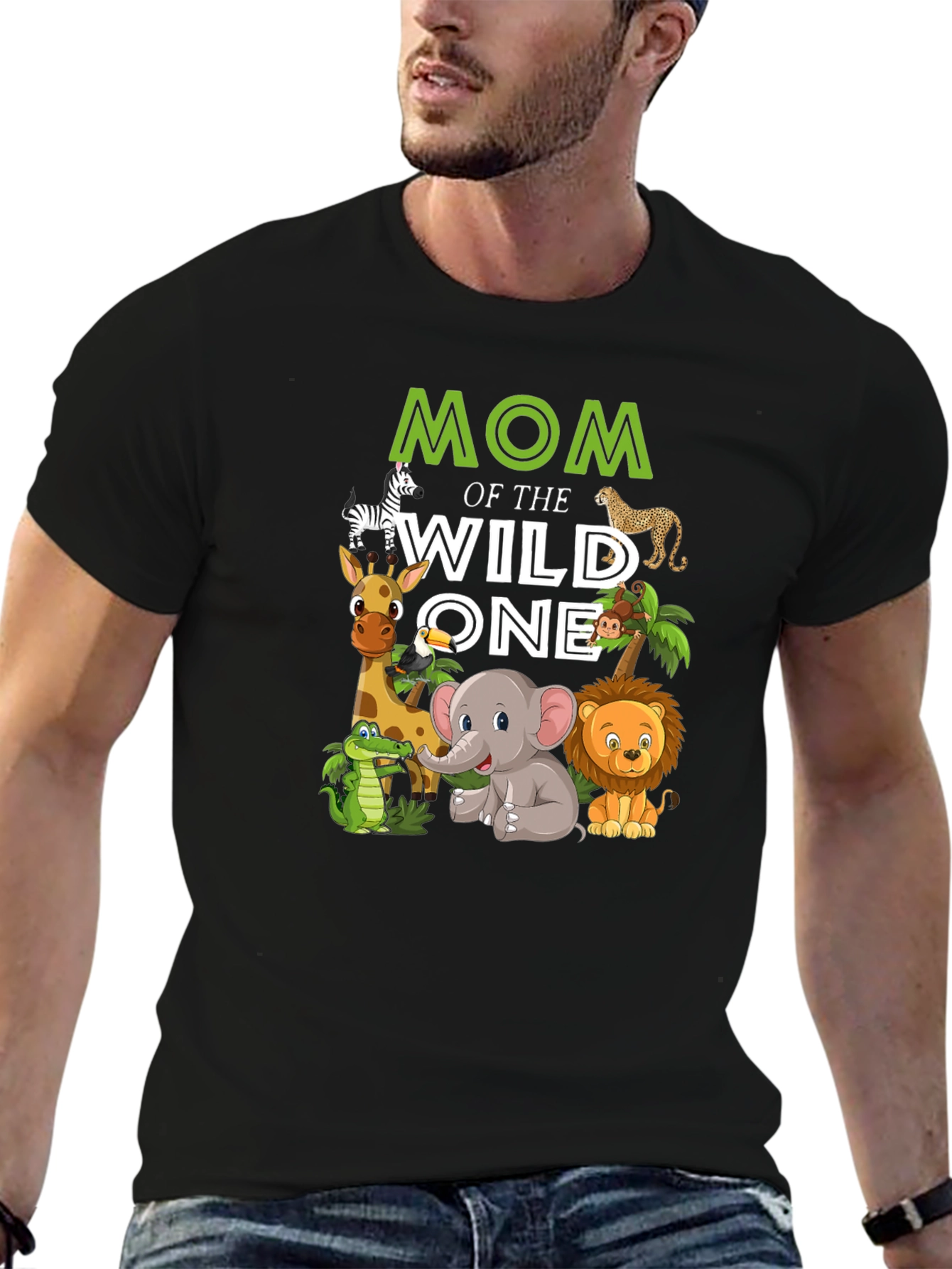 Mom of the Wild One Jungle Animals Graphic Tee