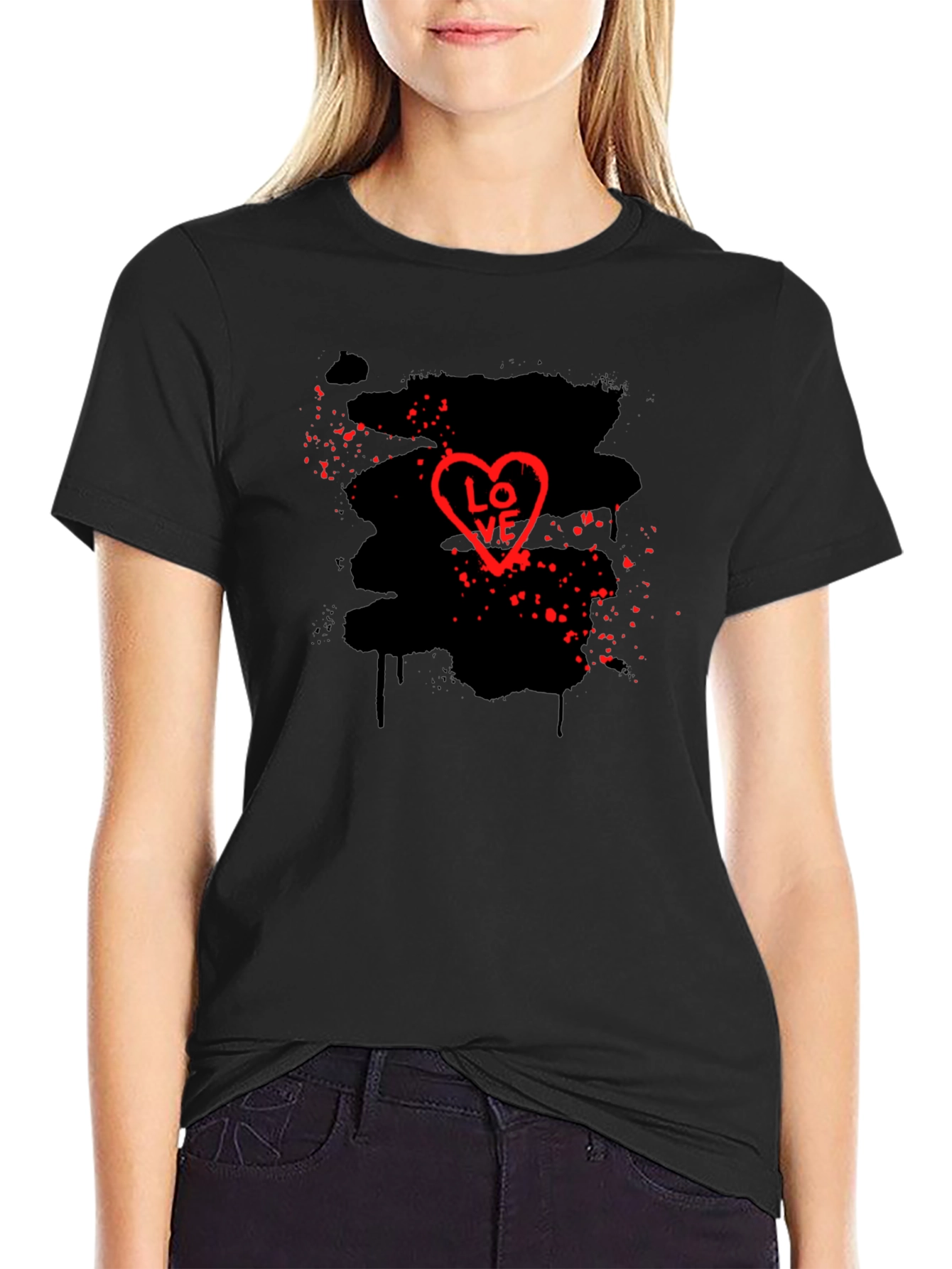 Love Heart Graphic Black T-Shirt