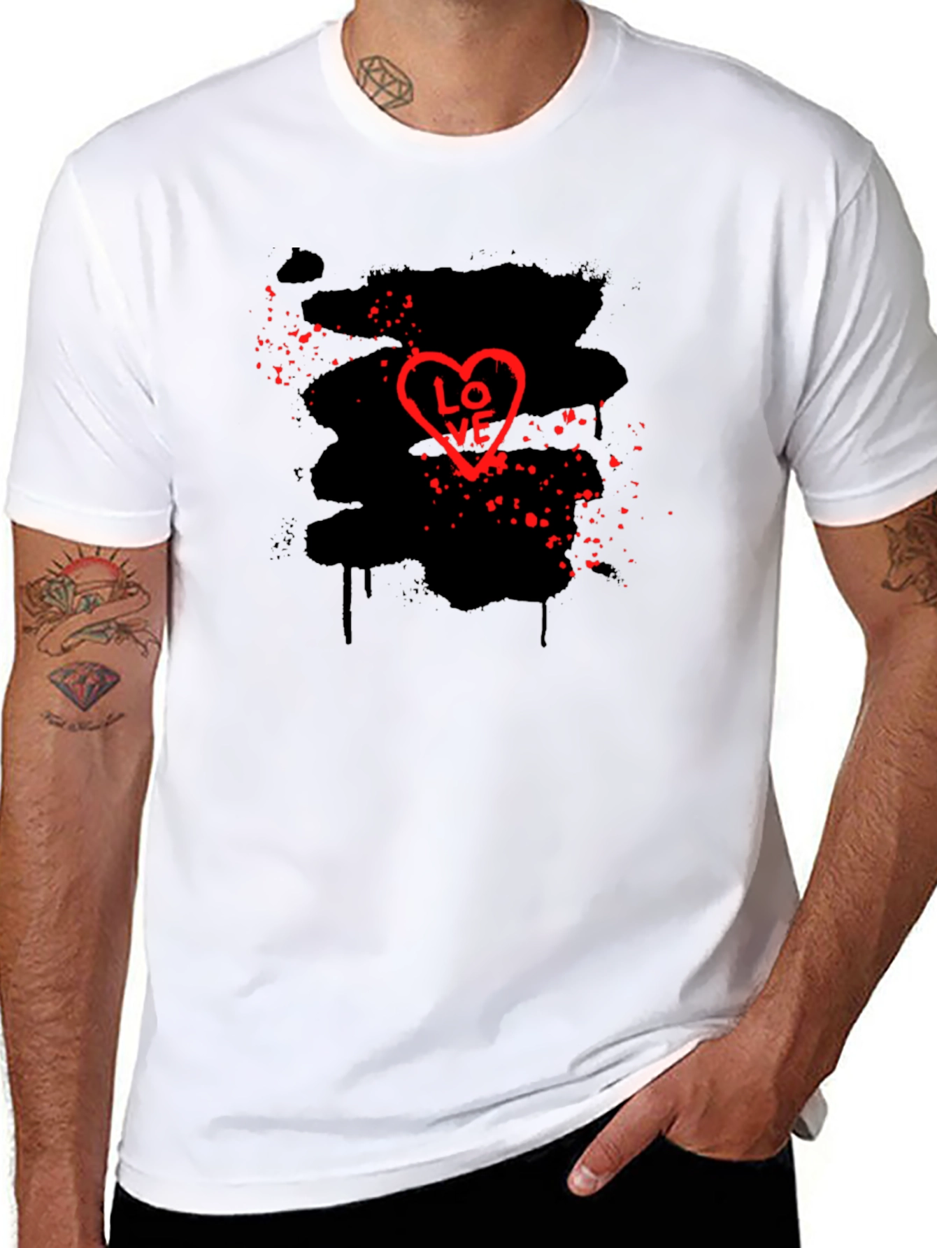 Love Heart Graphic Black T-Shirt