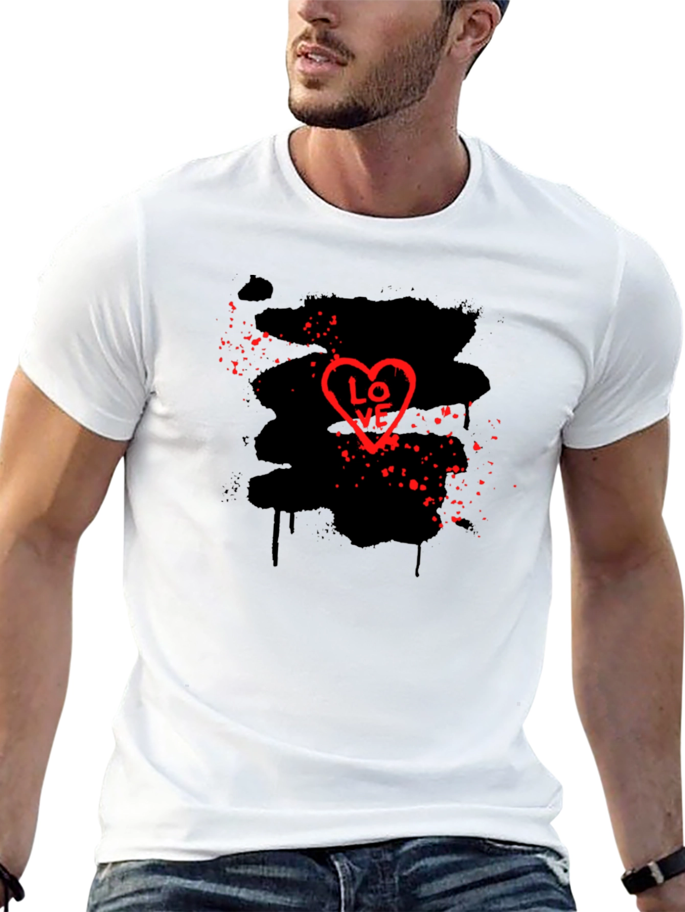 Love Heart Graphic Black T-Shirt