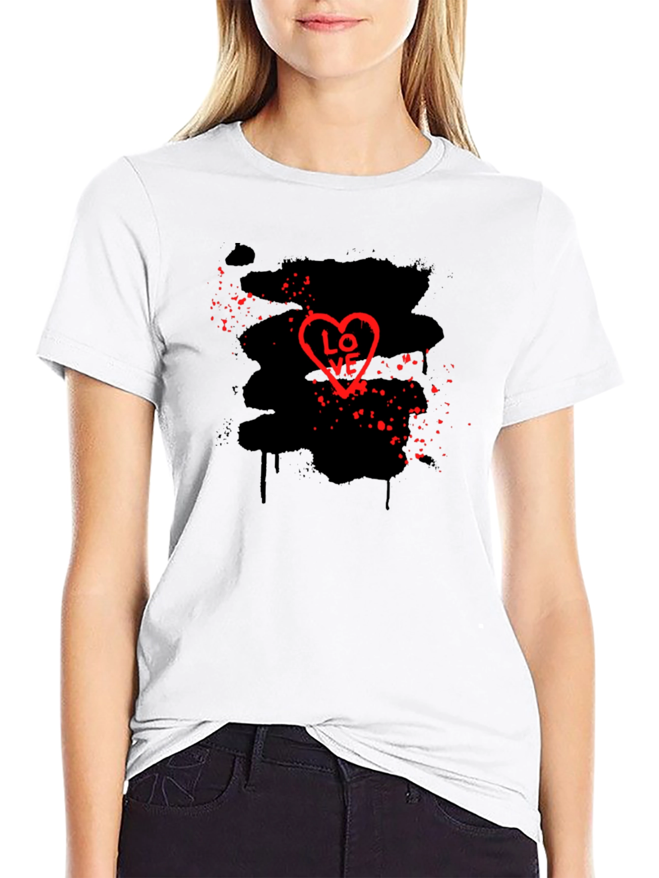 Love Heart Graphic Black T-Shirt