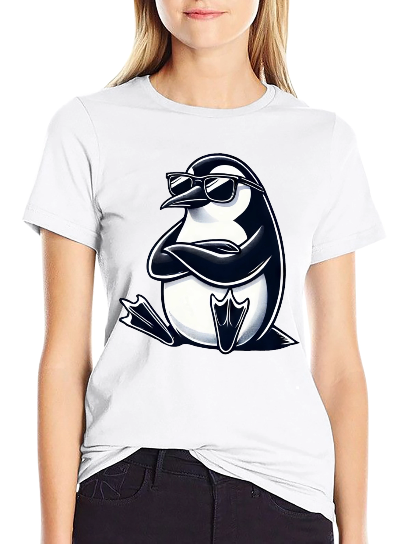 Cool Penguin Graphic Tee - Black Cotton T-Shirt
