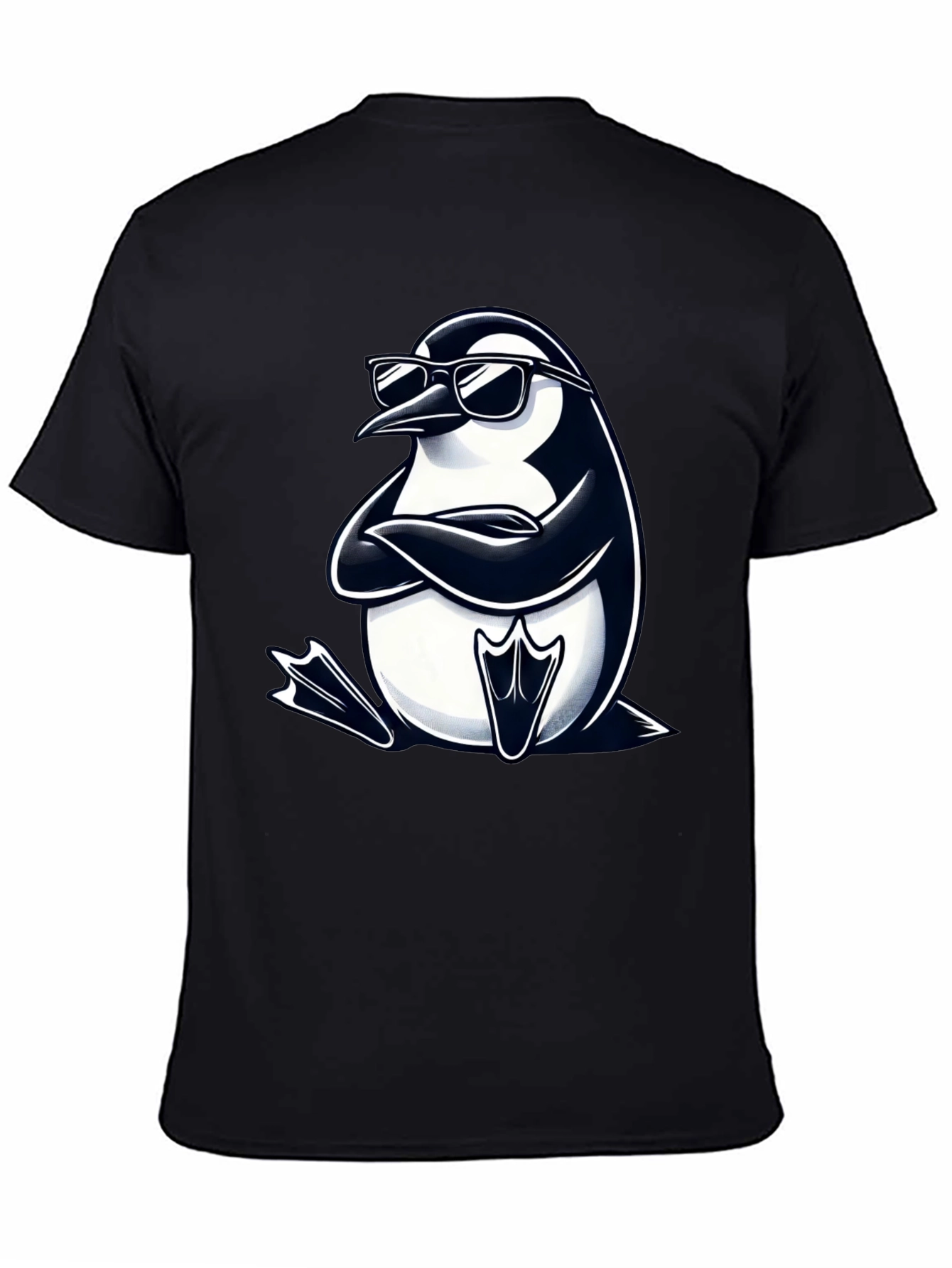 Cool Penguin Graphic Tee - Black Cotton T-Shirt