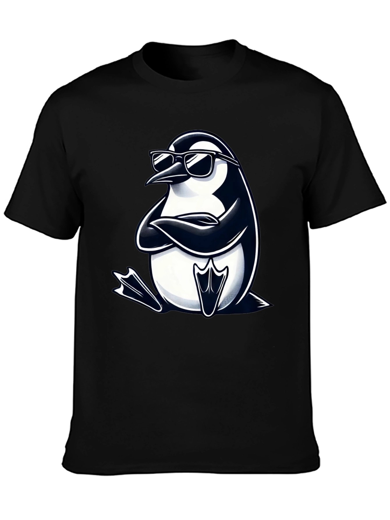 Cool Penguin Graphic Tee - Black Cotton T-Shirt