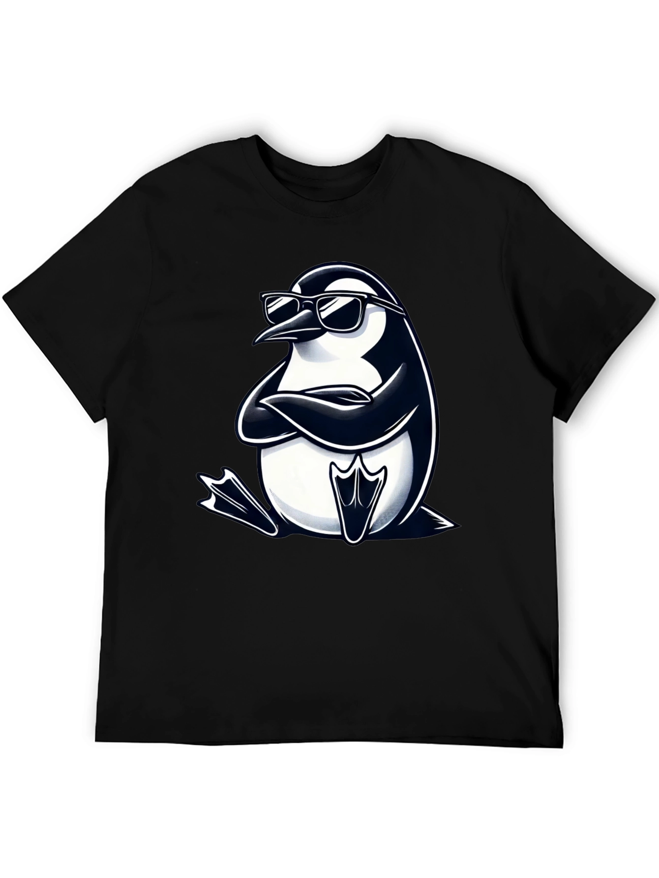 Cool Penguin Graphic Tee - Black Cotton T-Shirt