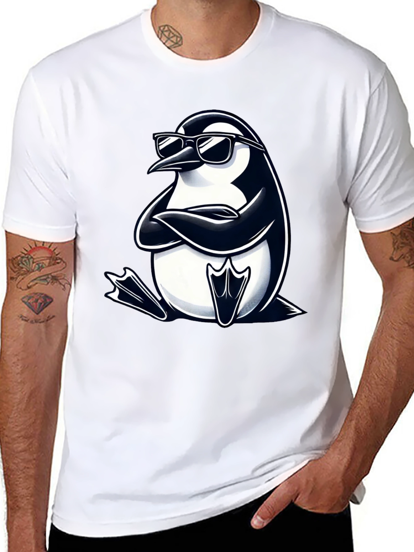 Cool Penguin Graphic Tee - Black Cotton T-Shirt