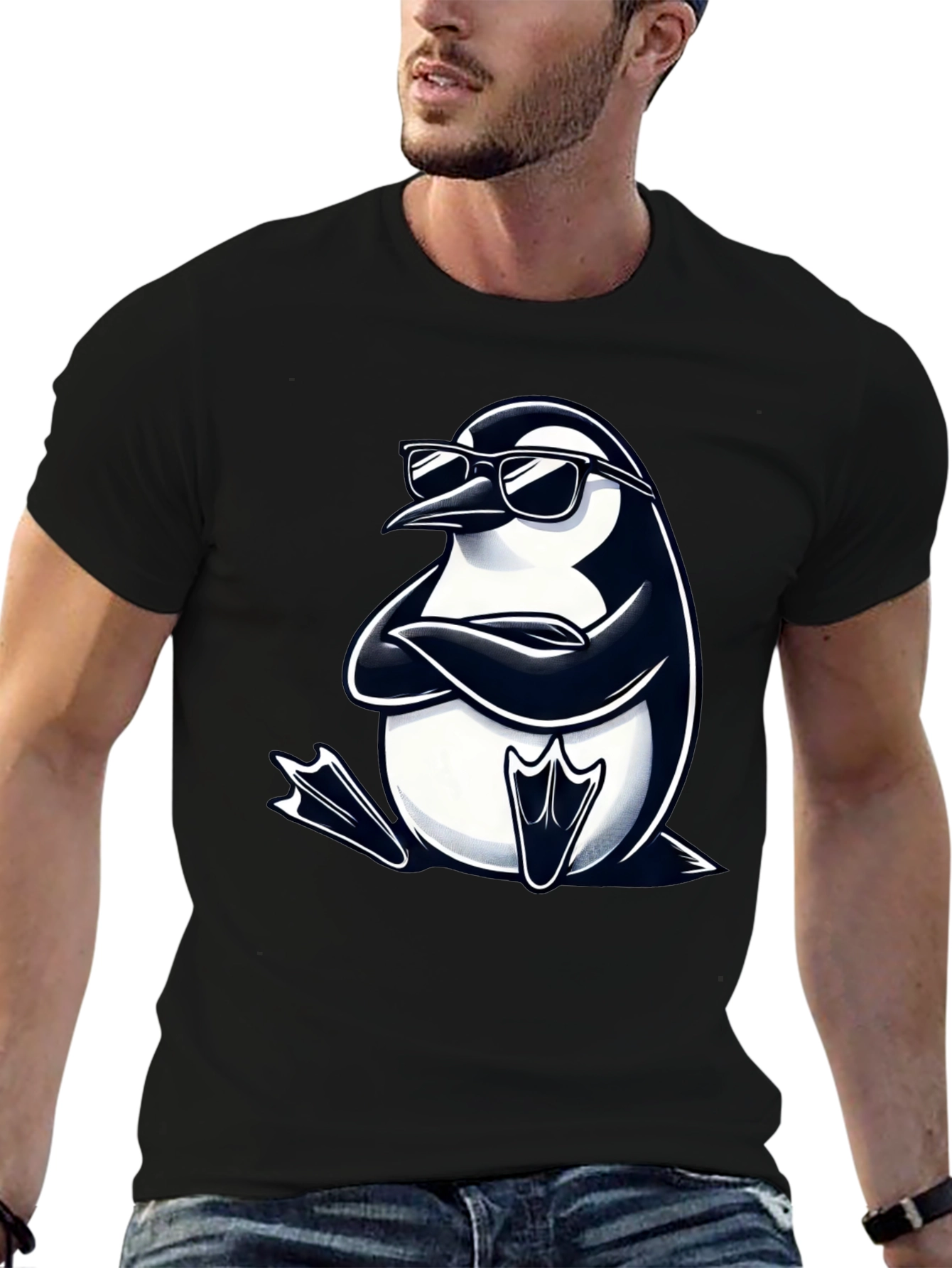 Cool Penguin Graphic Tee - Black Cotton T-Shirt