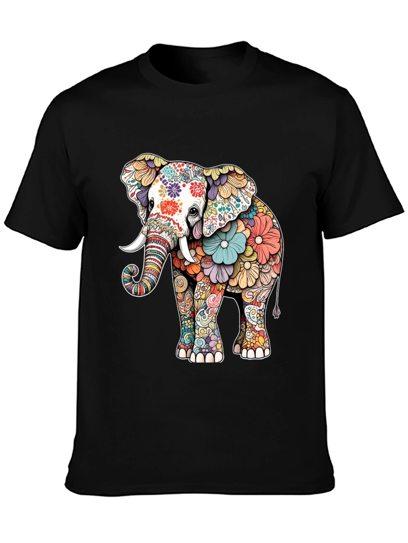 Floral Elephant Graphic Tee - Artistic Animal Design