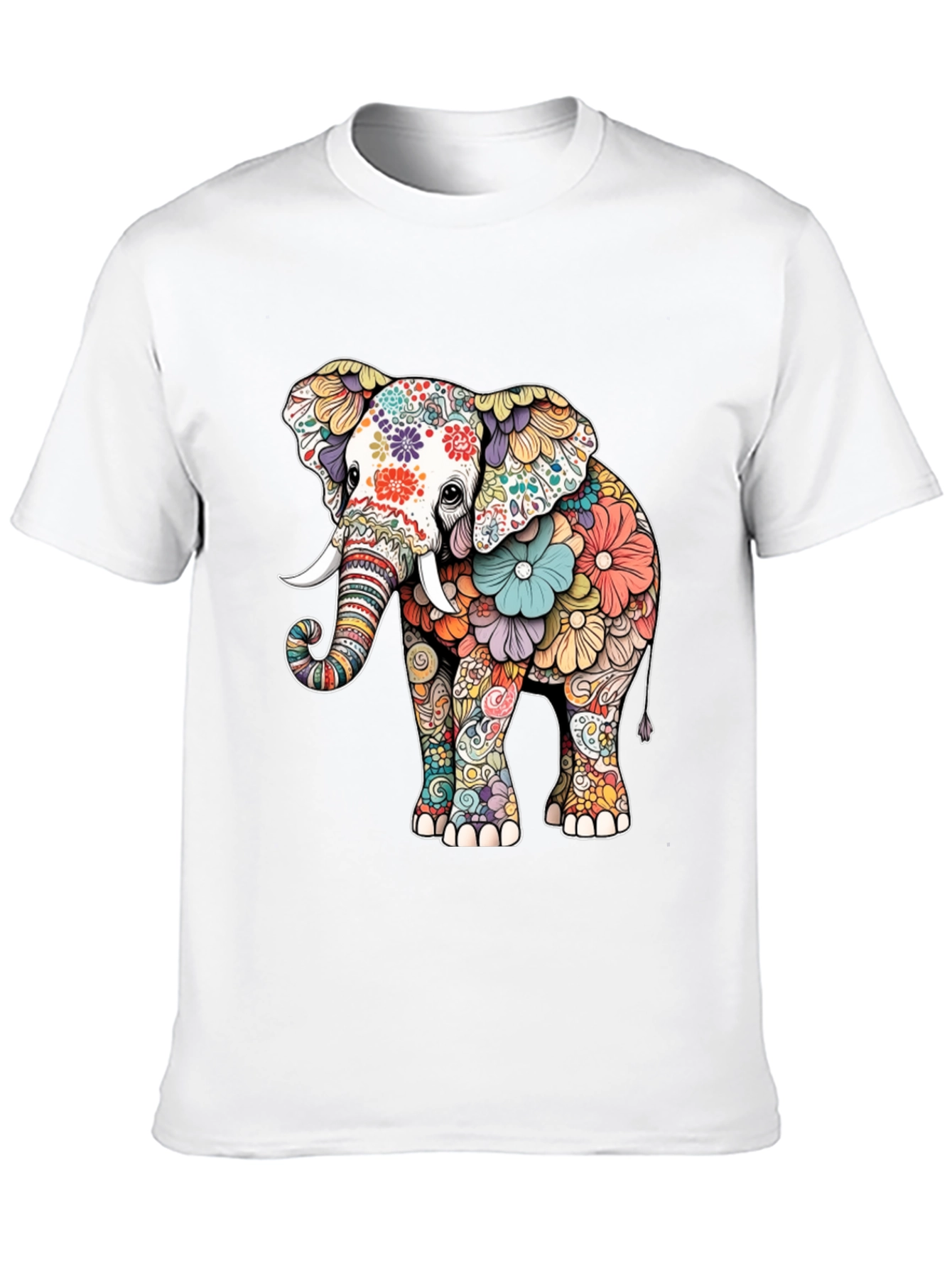 Floral Elephant Graphic Tee - Artistic Animal Design