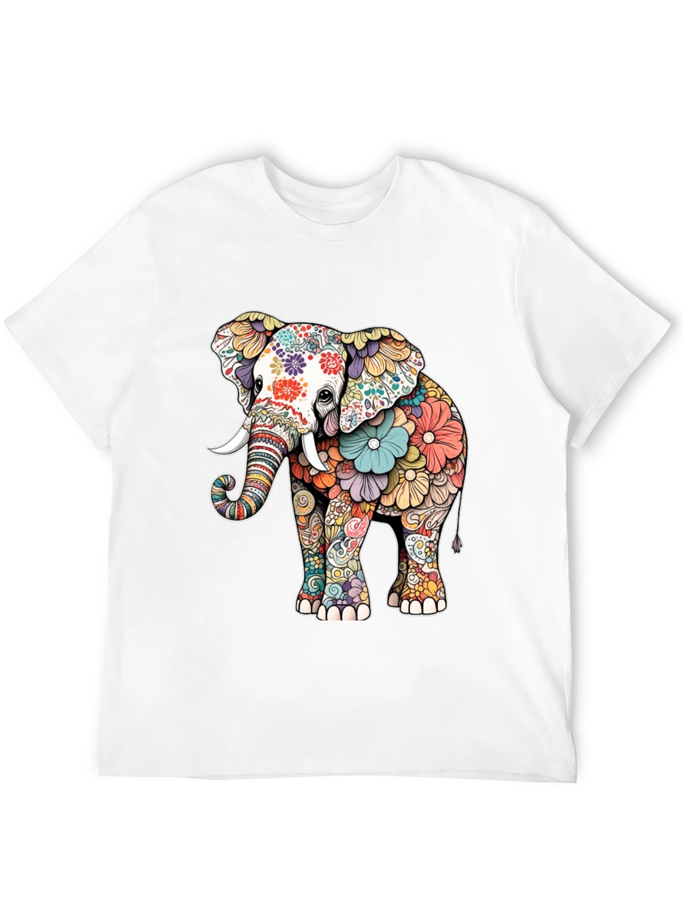 Floral Elephant Graphic Tee - Artistic Animal Design