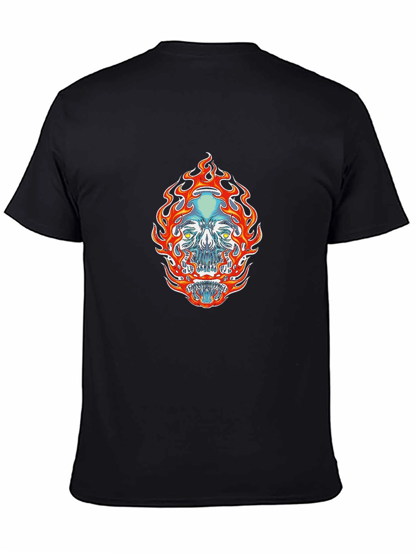 Flaming Skull Graphic Tee - Black Cotton