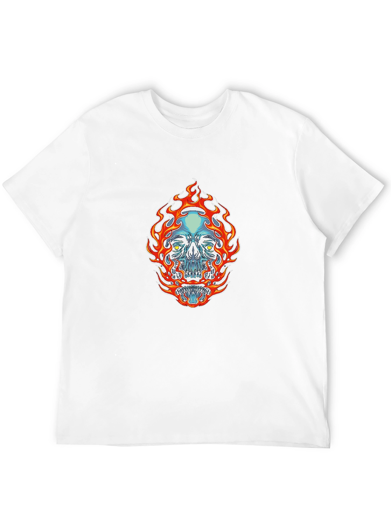 Flaming Skull Graphic Tee - Black Cotton