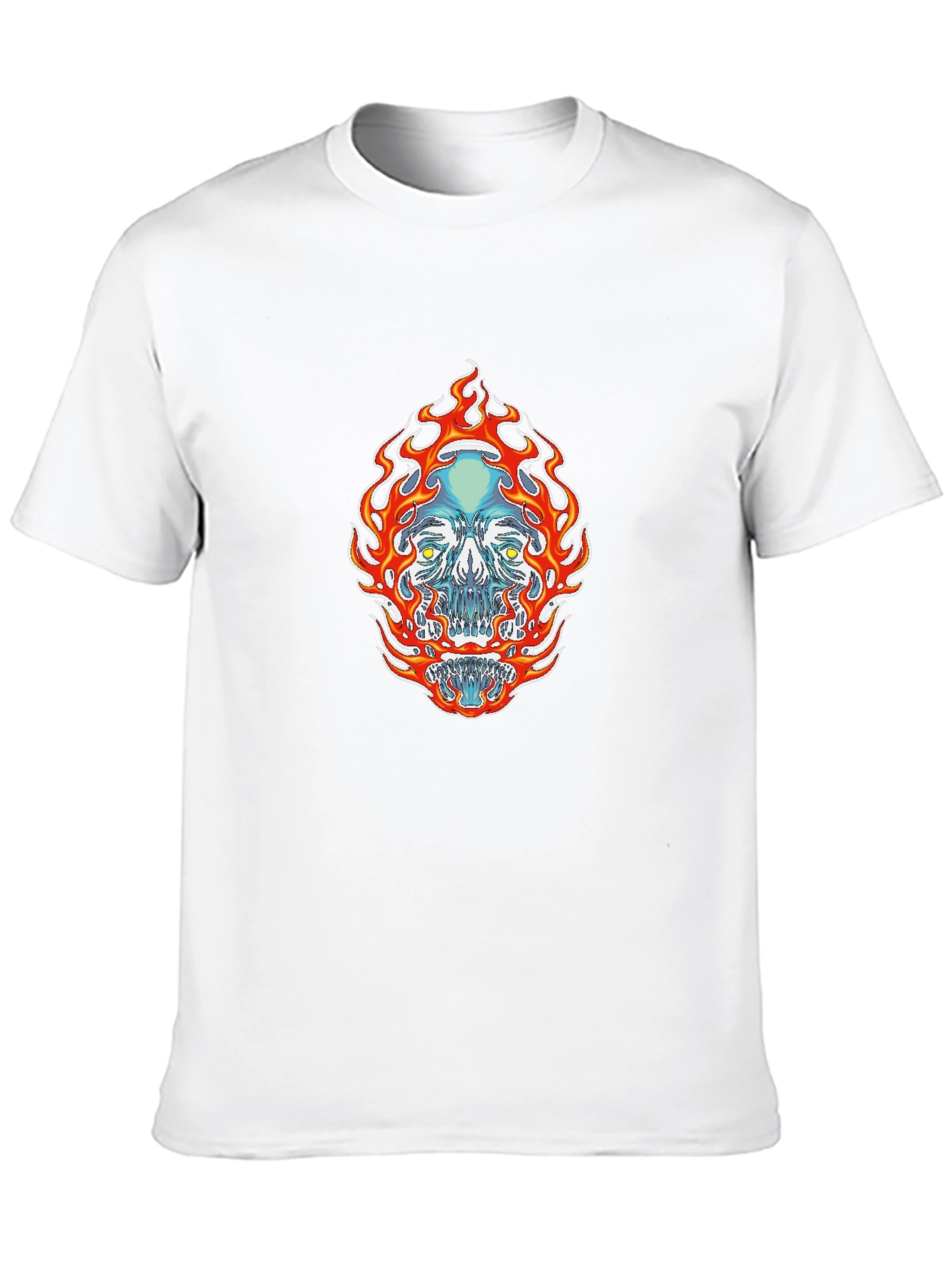 Flaming Skull Graphic Tee - Black Cotton