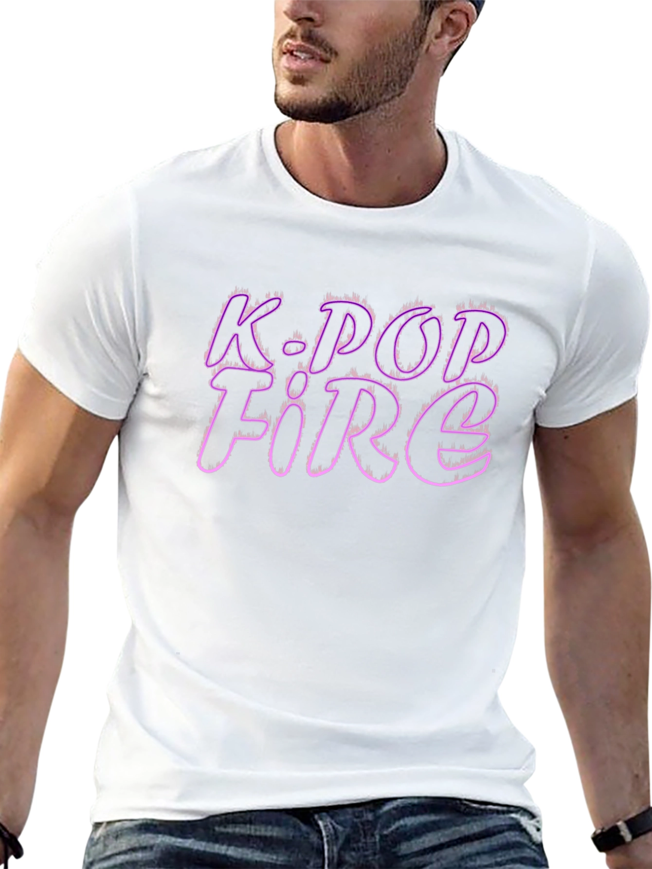 K-Pop Fire Graphic Tee - Stylish Black T-Shirt