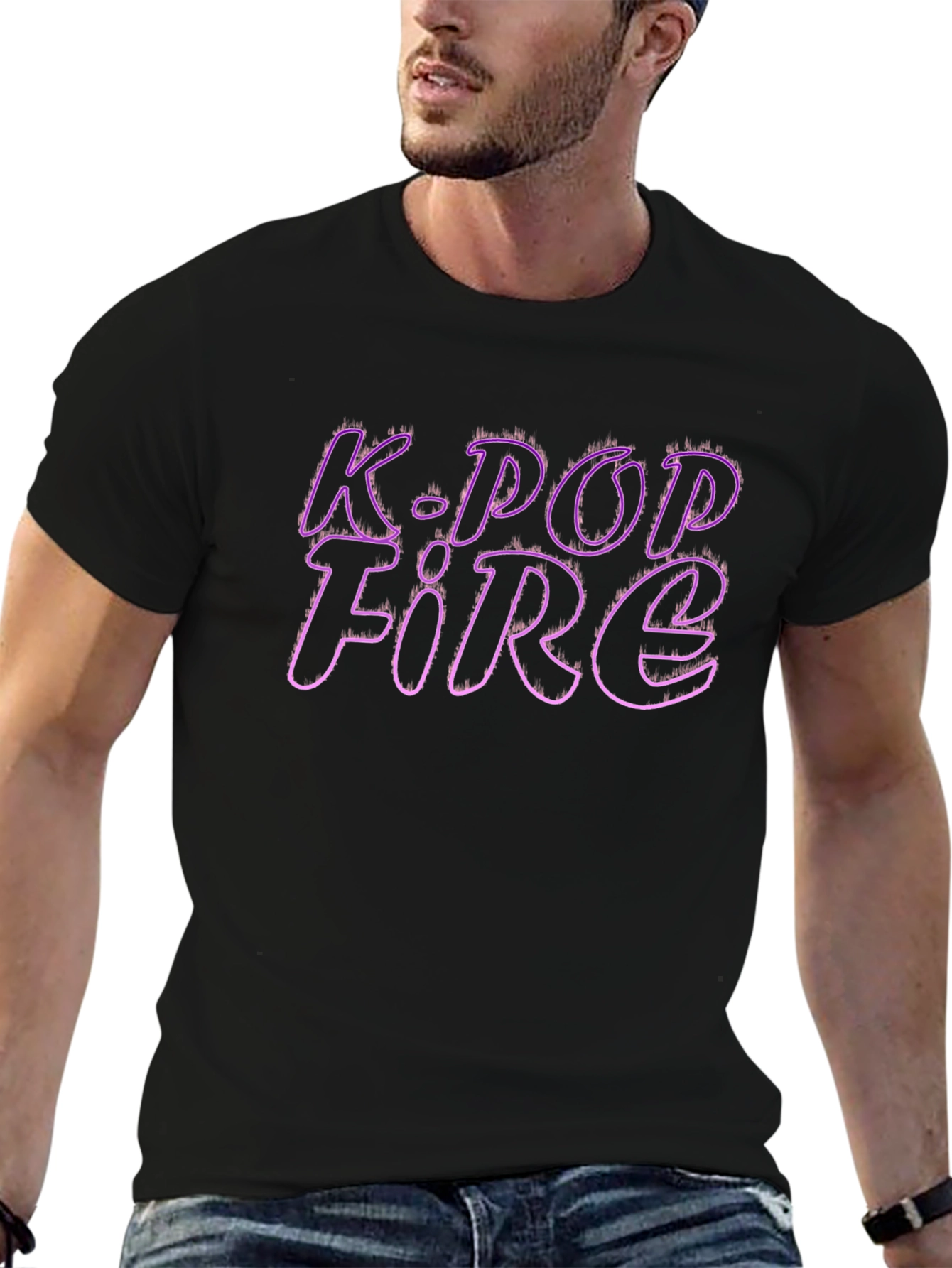 K-Pop Fire Graphic Tee - Stylish Black T-Shirt