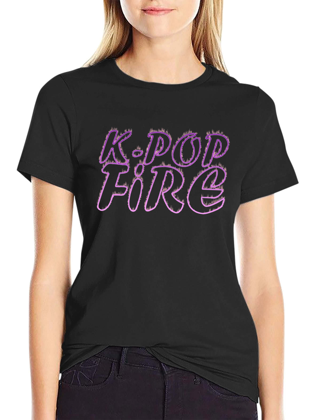 K-Pop Fire Graphic Tee - Stylish Black T-Shirt