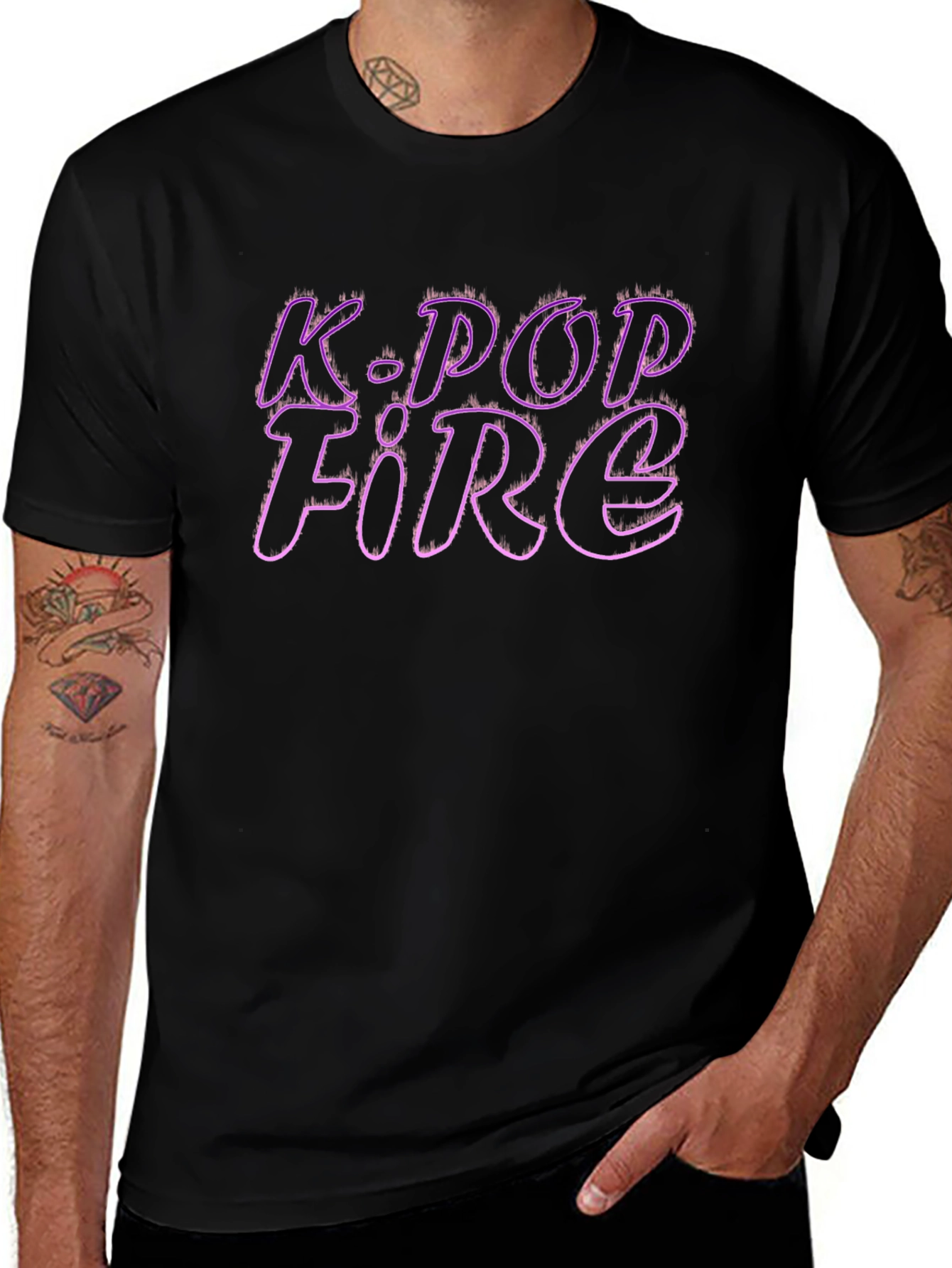 K-Pop Fire Graphic Tee - Stylish Black T-Shirt