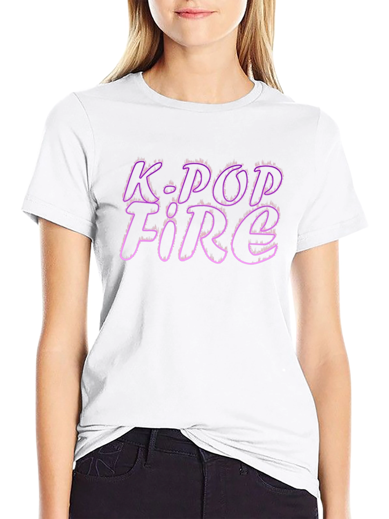 K-Pop Fire Graphic Tee - Stylish Black T-Shirt