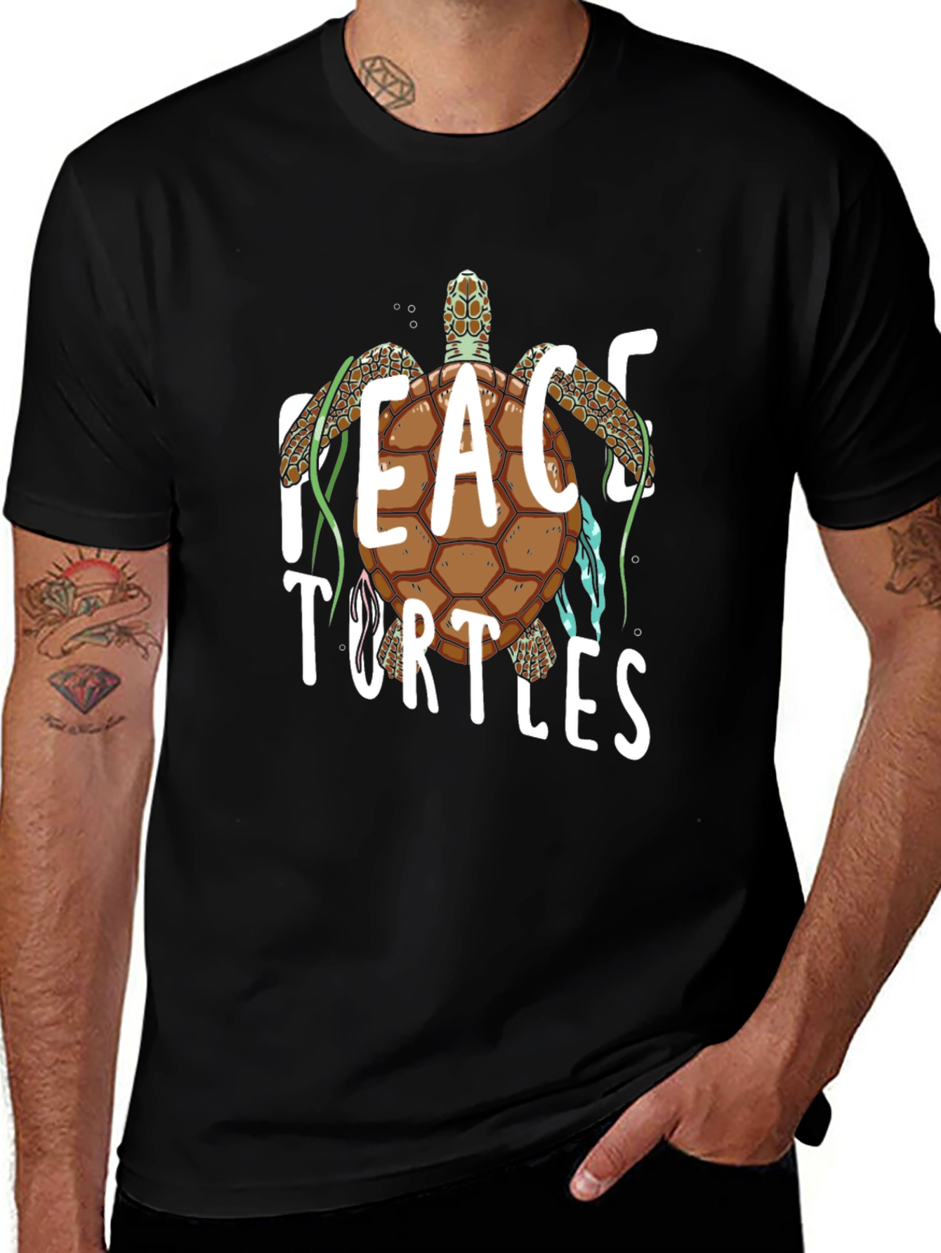 Peace Turtles Graphic Tee - Black