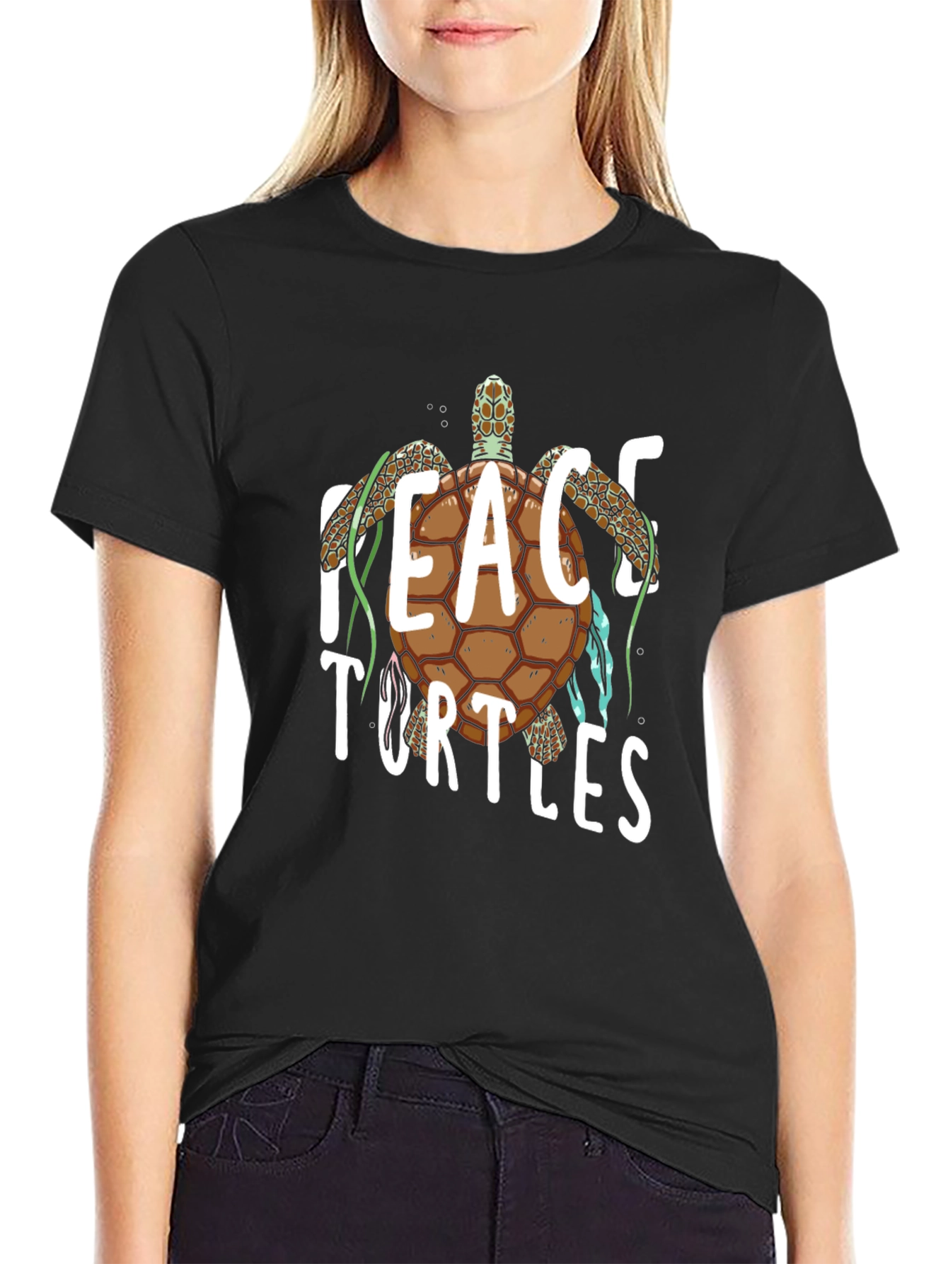 Peace Turtles Graphic Tee - Black