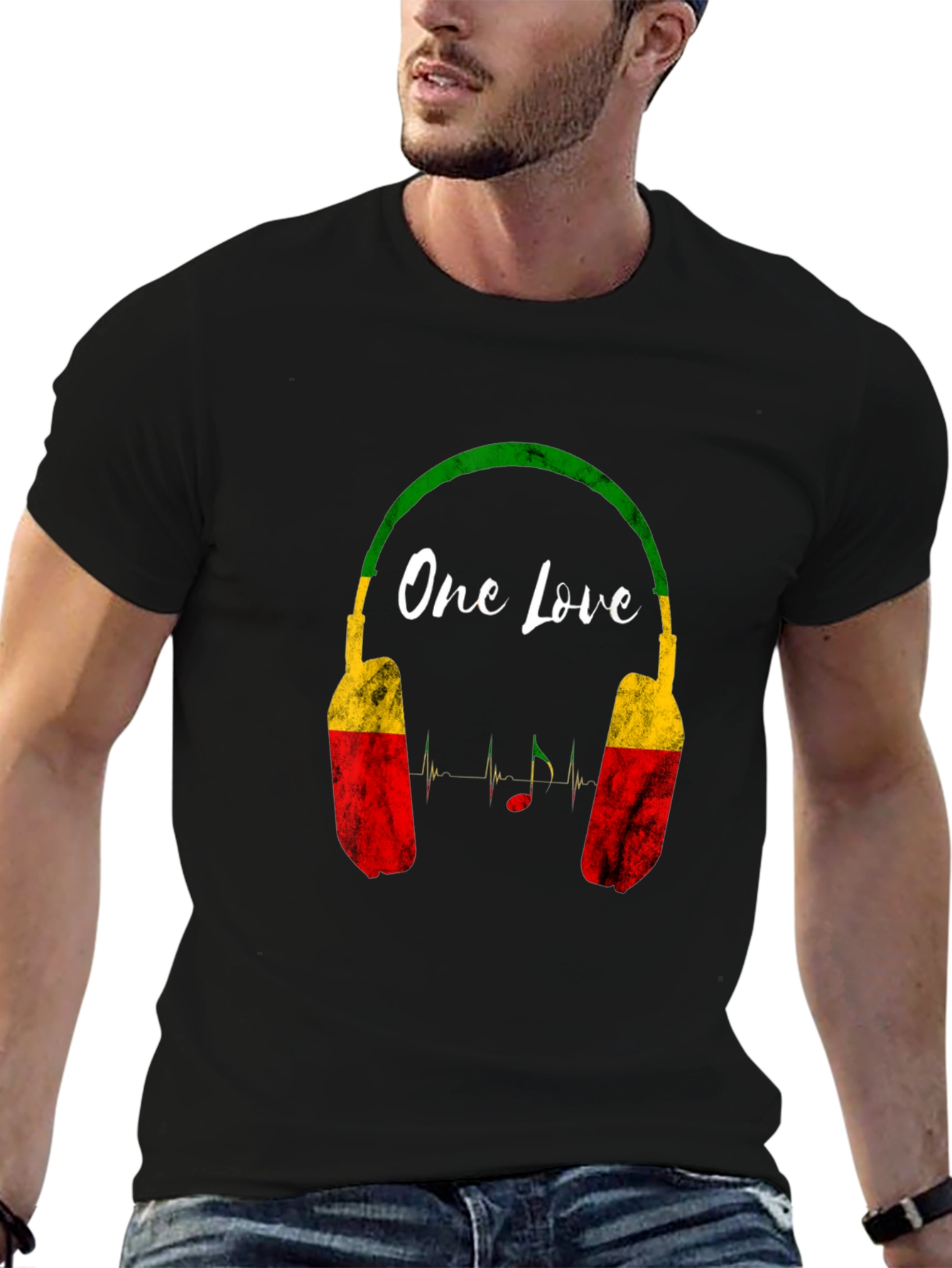 One Love Rasta Headphones Graphic T-Shirt