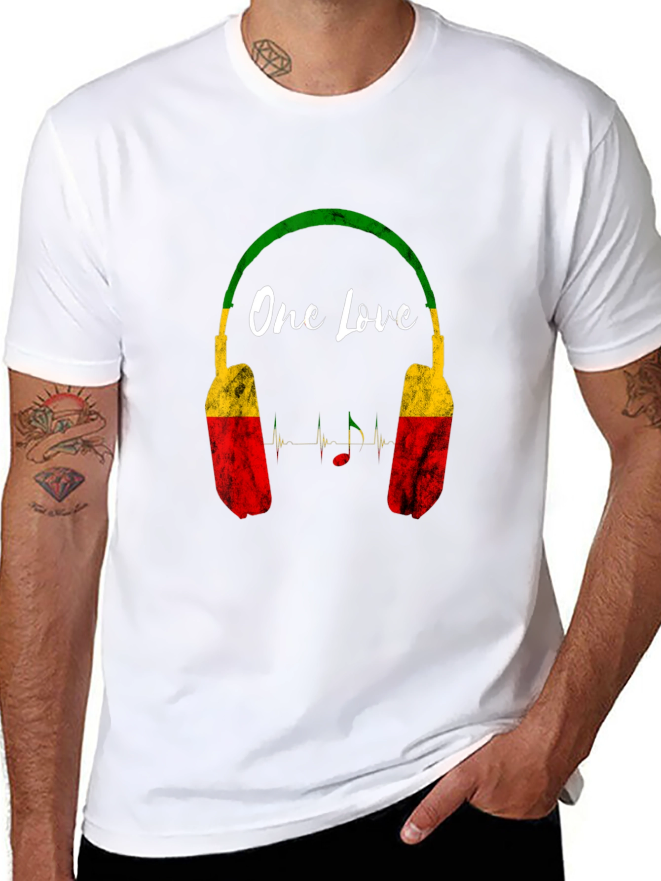 One Love Rasta Headphones Graphic T-Shirt