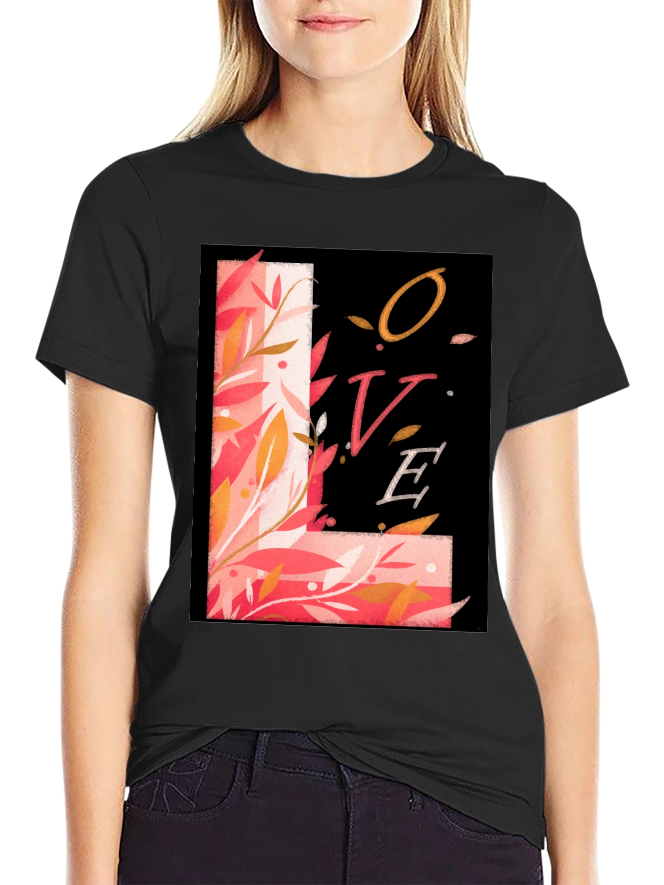 Floral LOVE Graphic Tee - Stylish Black T-Shirt
