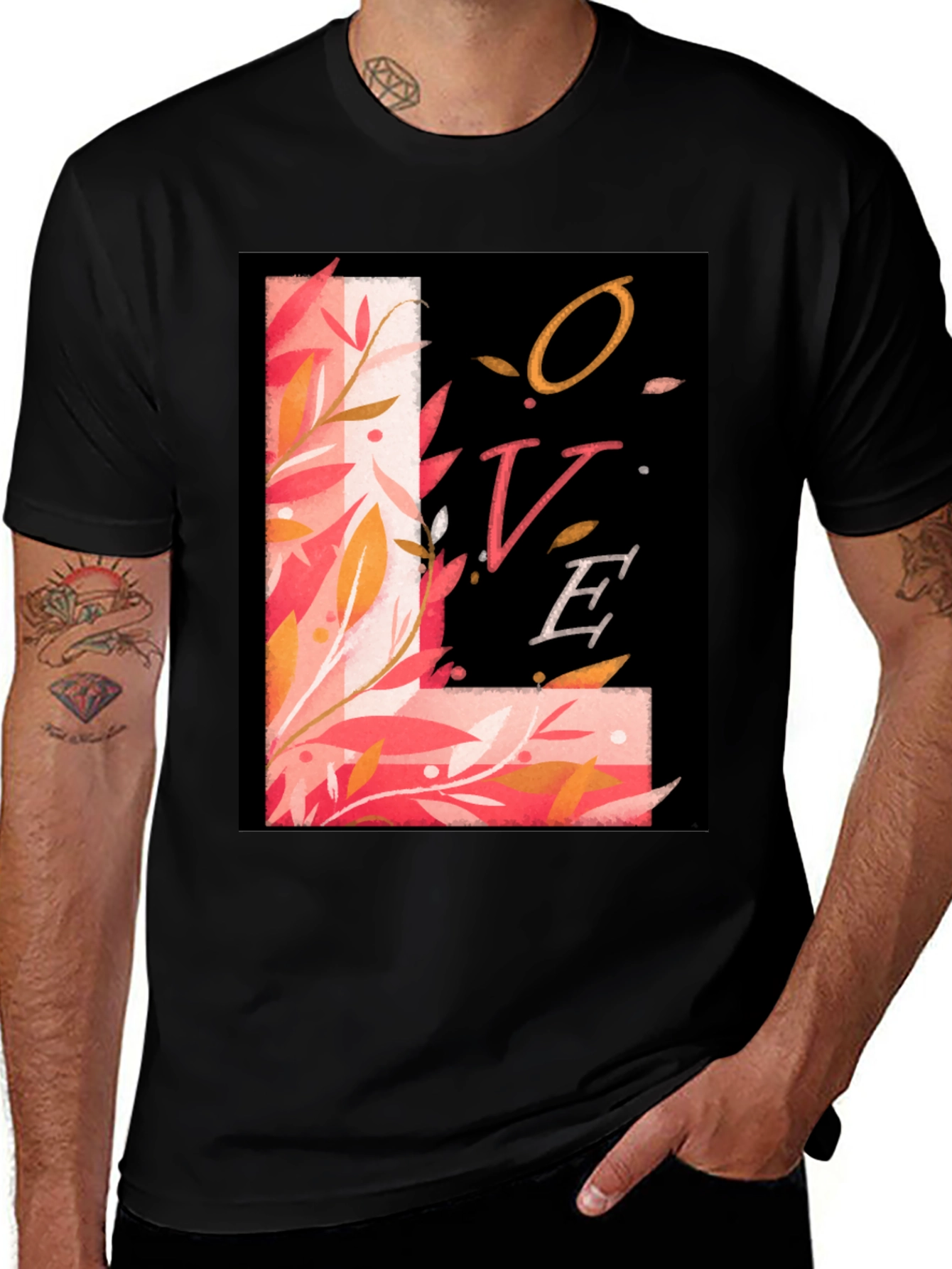 Floral LOVE Graphic Tee - Stylish Black T-Shirt