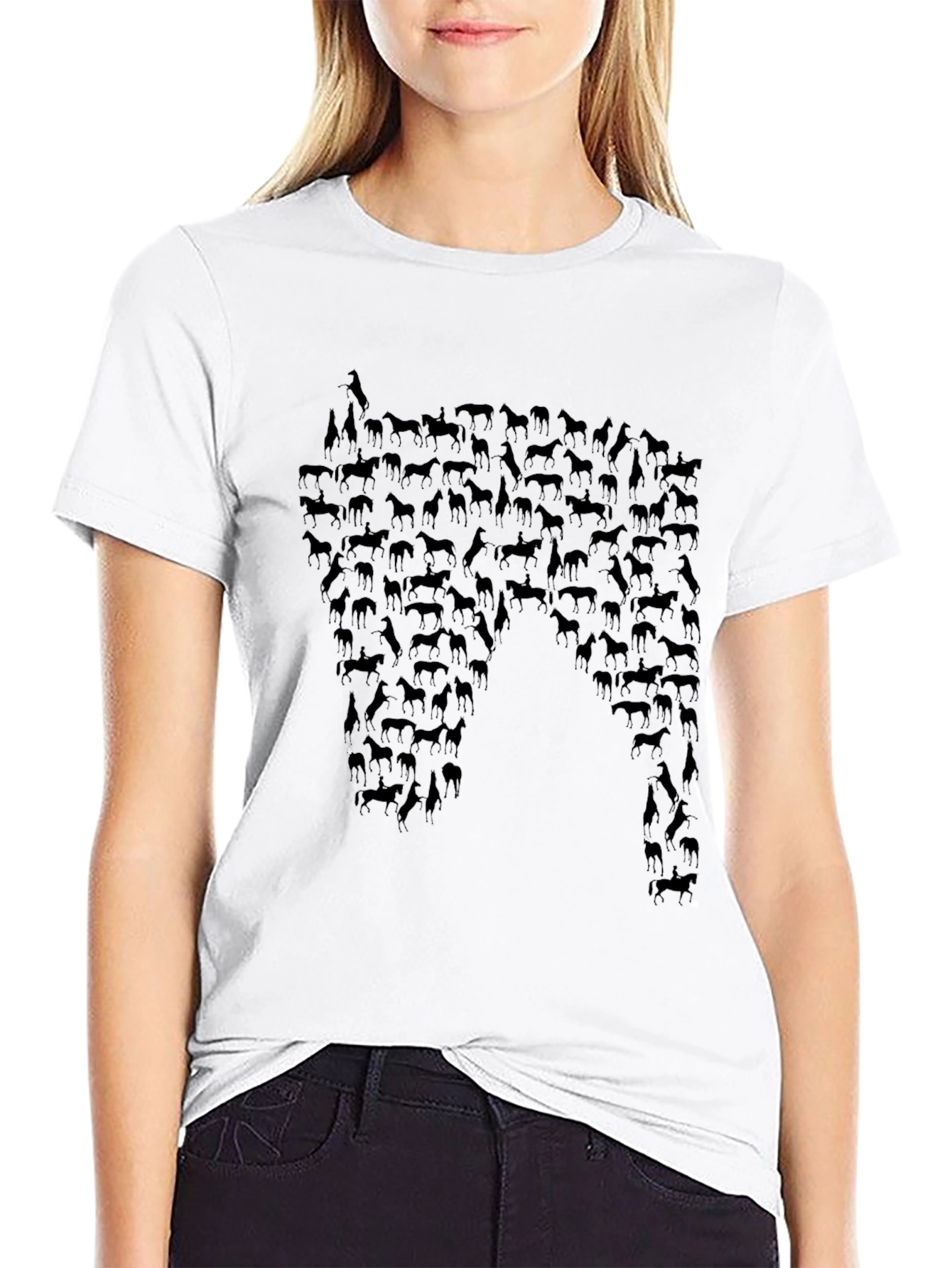 Horse Silhouette Graphic Tee - Black Cotton Blend