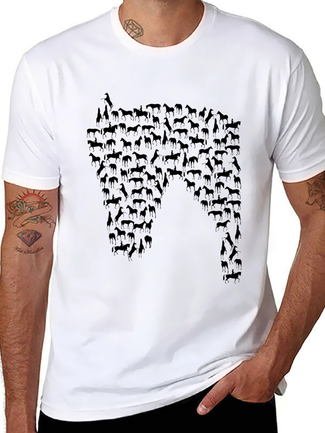 Horse Silhouette Graphic Tee - Black Cotton Blend