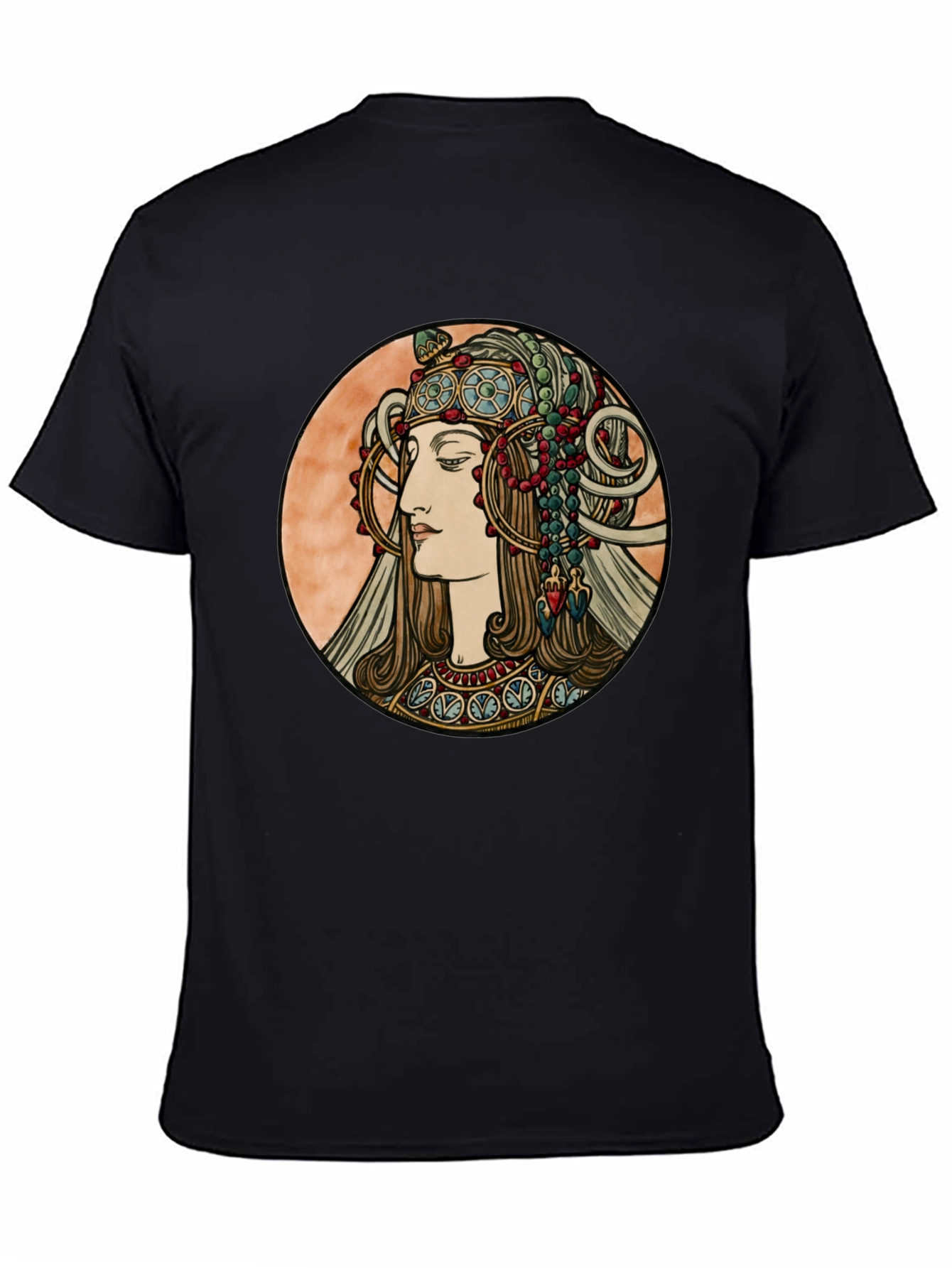 Art Nouveau Woman Graphic Tee - Black Cotton T-Shirt