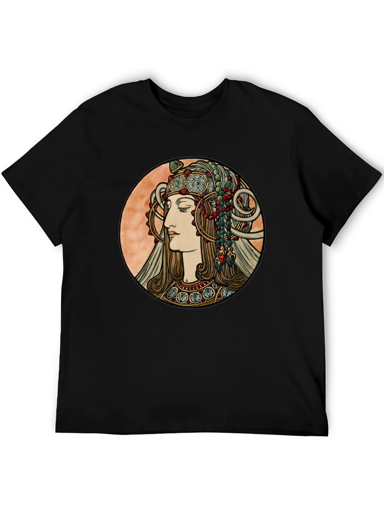 Art Nouveau Woman Graphic Tee - Black Cotton T-Shirt
