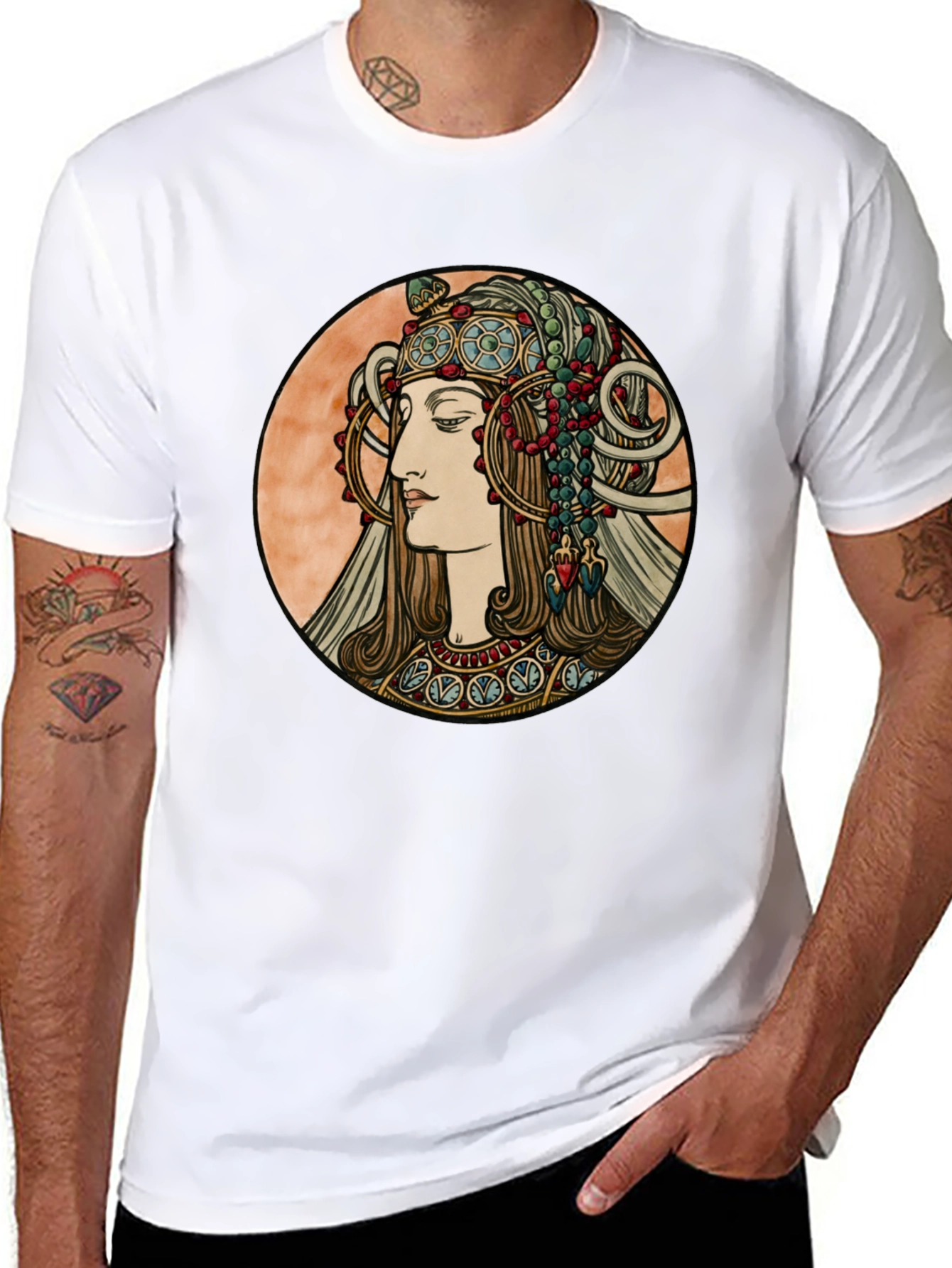 Art Nouveau Woman Graphic Tee - Black Cotton T-Shirt