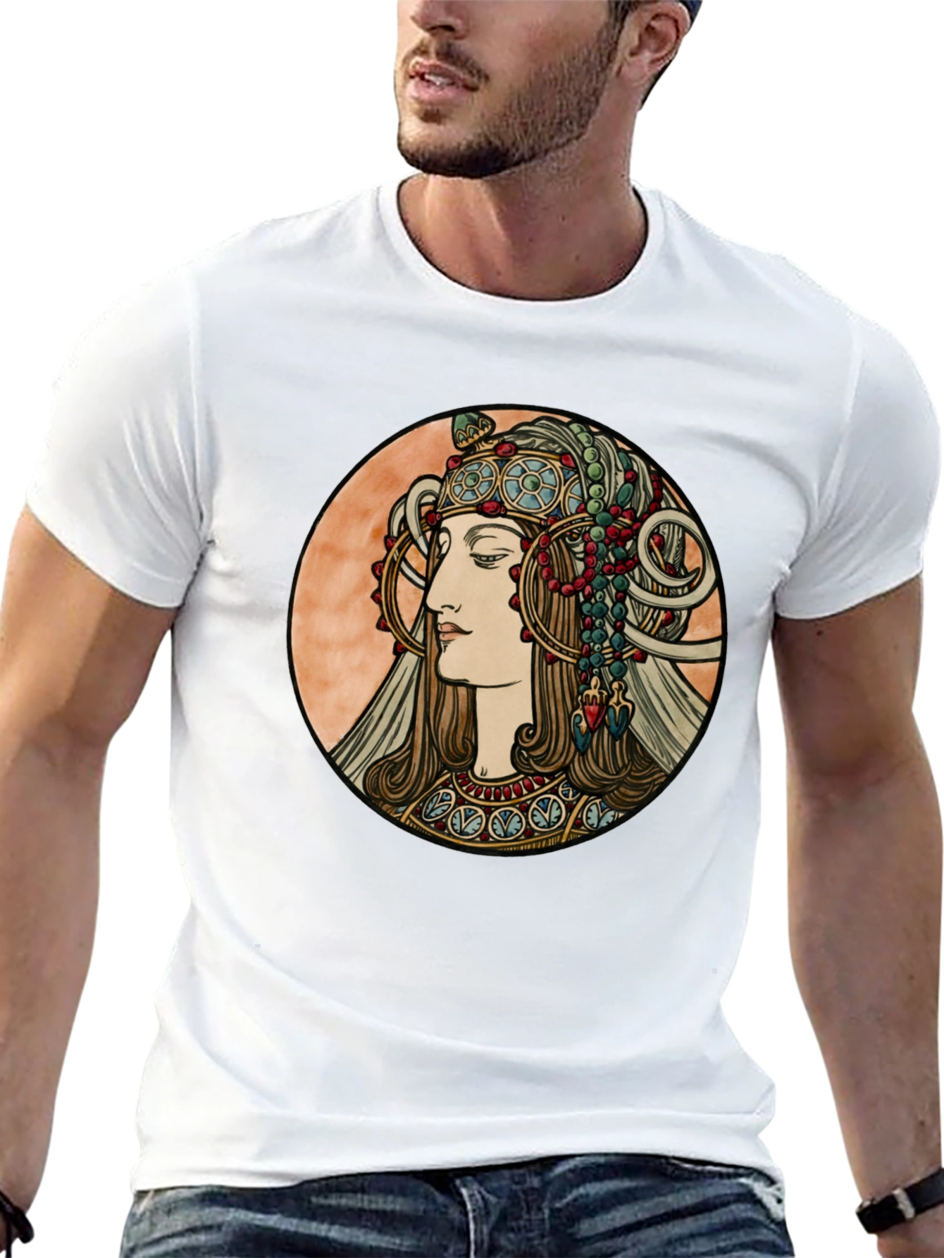 Art Nouveau Woman Graphic Tee - Black Cotton T-Shirt