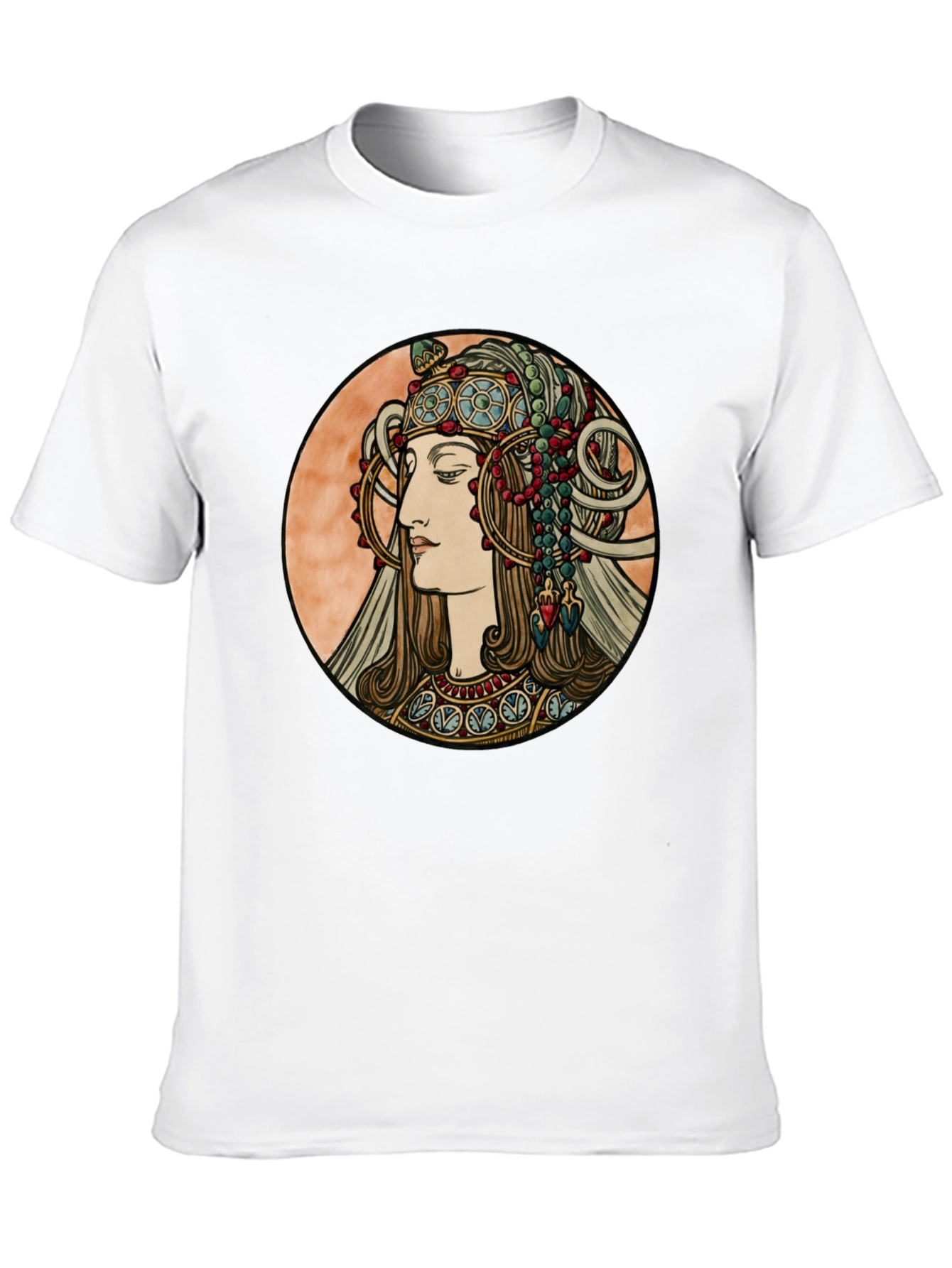 Art Nouveau Woman Graphic Tee - Black Cotton T-Shirt