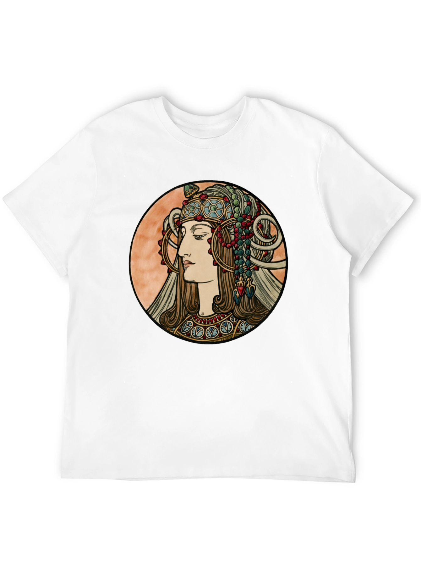 Art Nouveau Woman Graphic Tee - Black Cotton T-Shirt