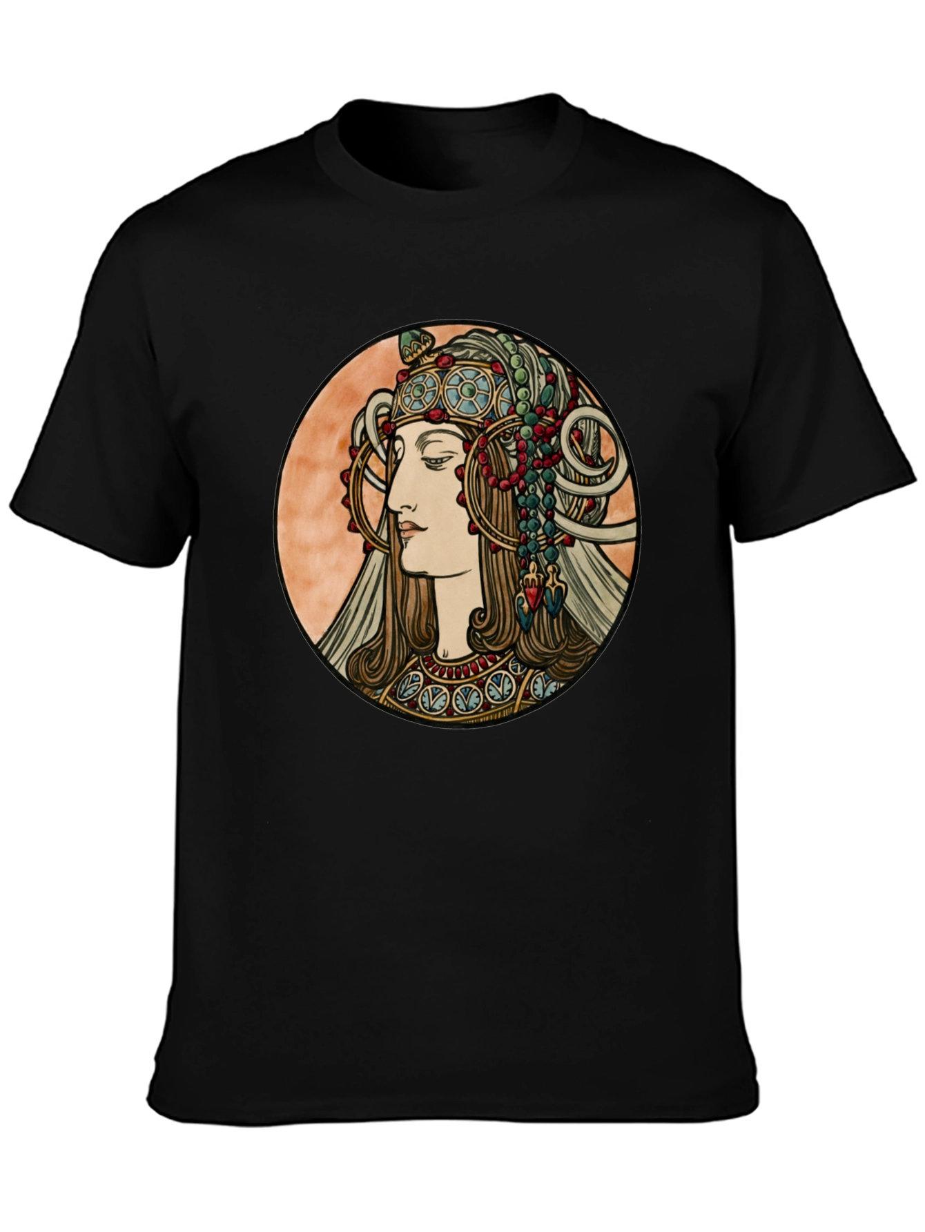 Art Nouveau Woman Graphic Tee - Black Cotton T-Shirt