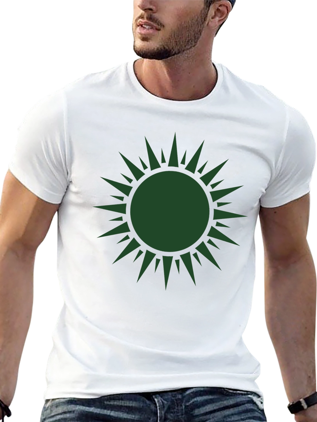 Green Sunburst Graphic Black T-Shirt