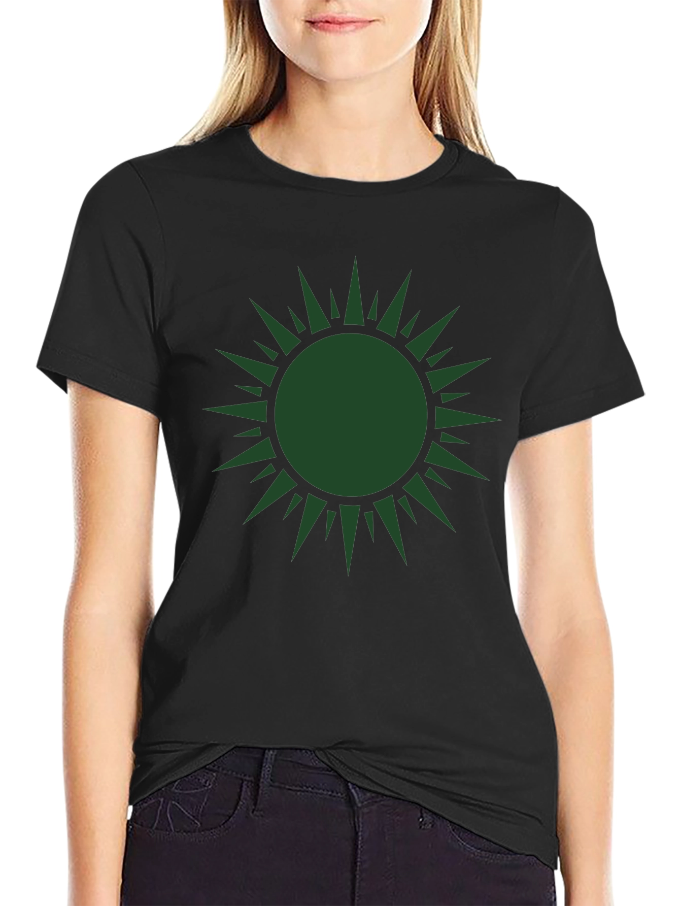 Green Sunburst Graphic Black T-Shirt
