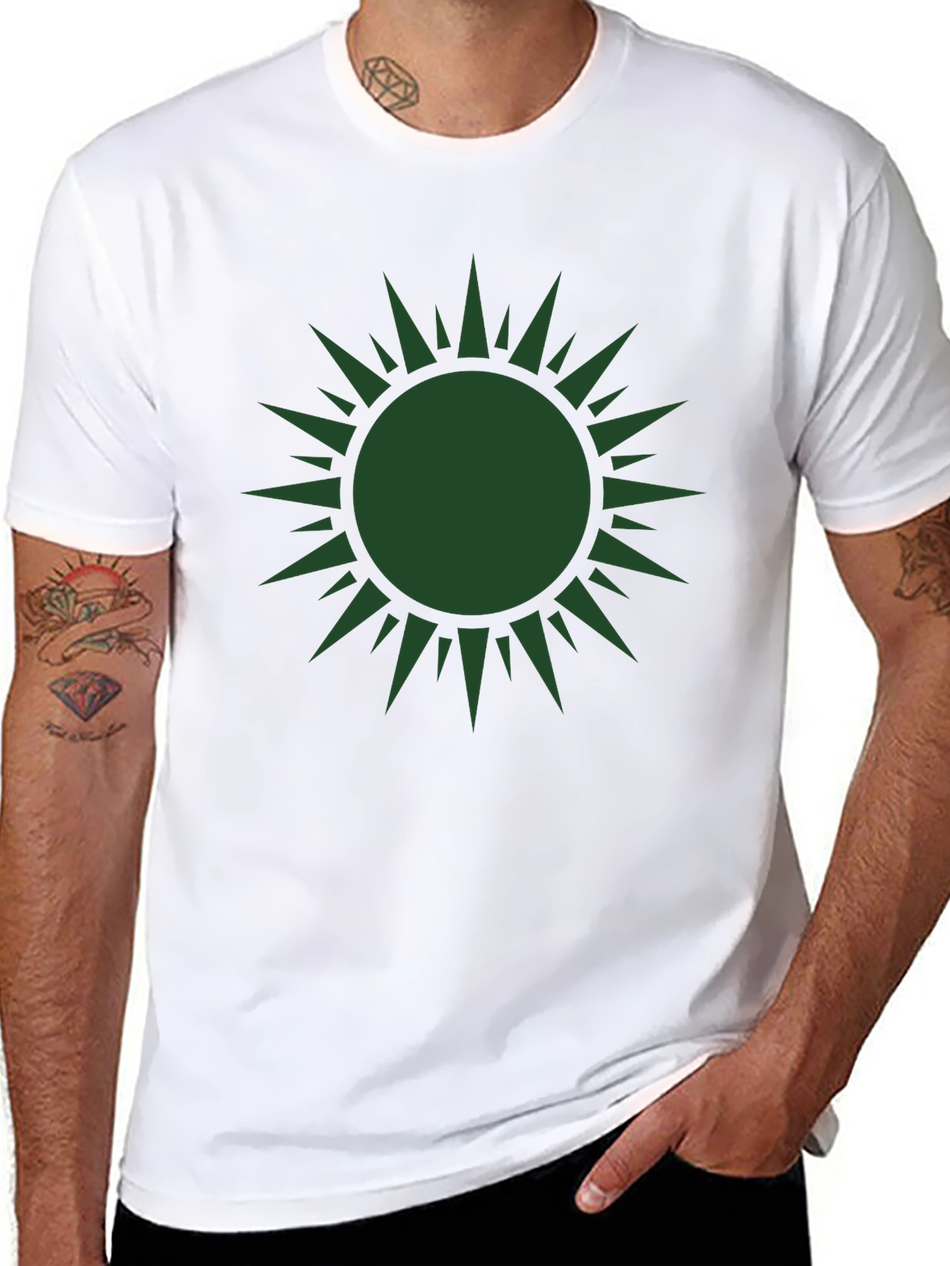 Green Sunburst Graphic Black T-Shirt