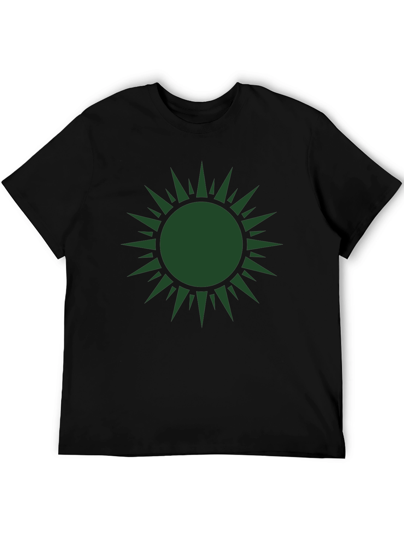 Green Sunburst Graphic Black T-Shirt