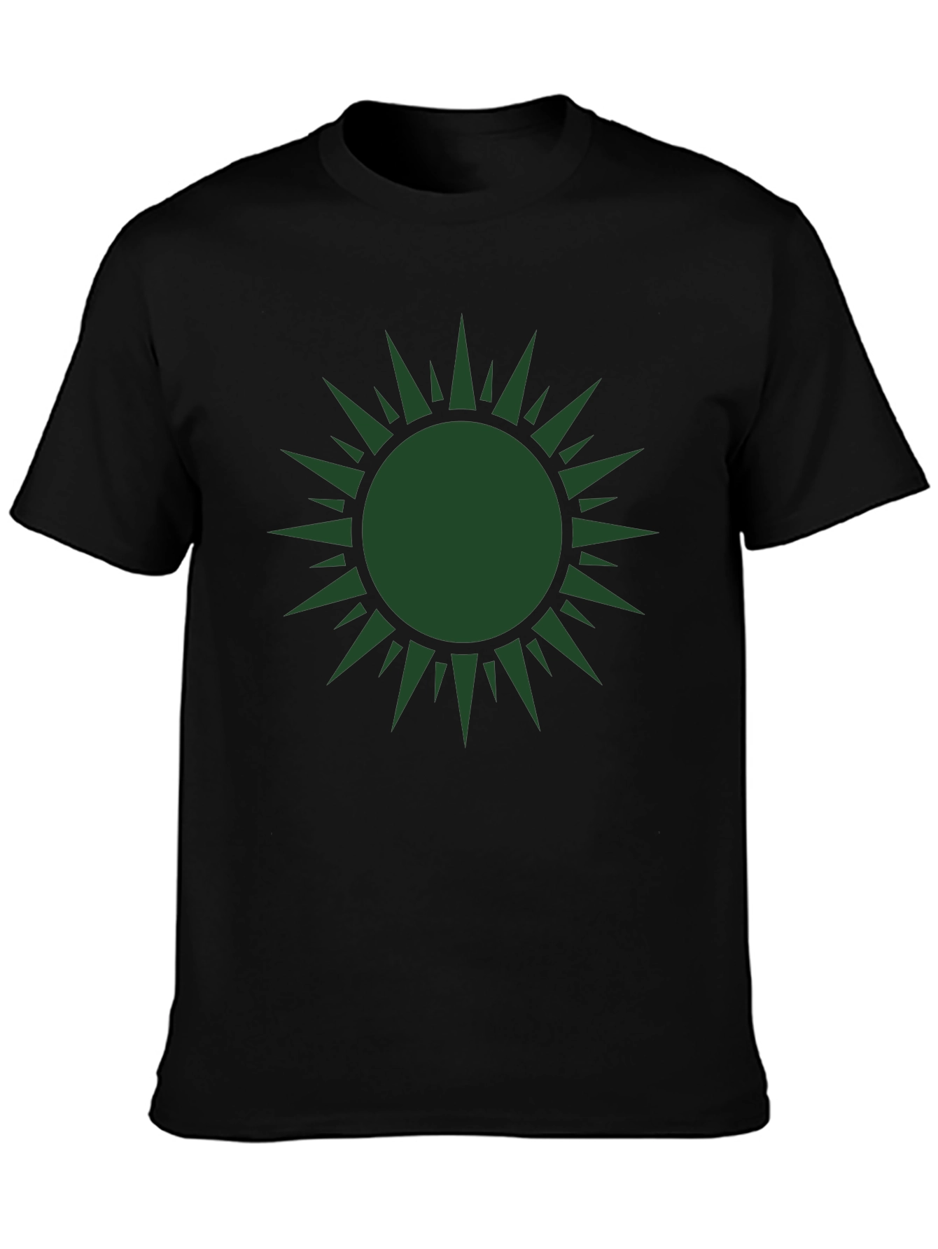 Green Sunburst Graphic Black T-Shirt