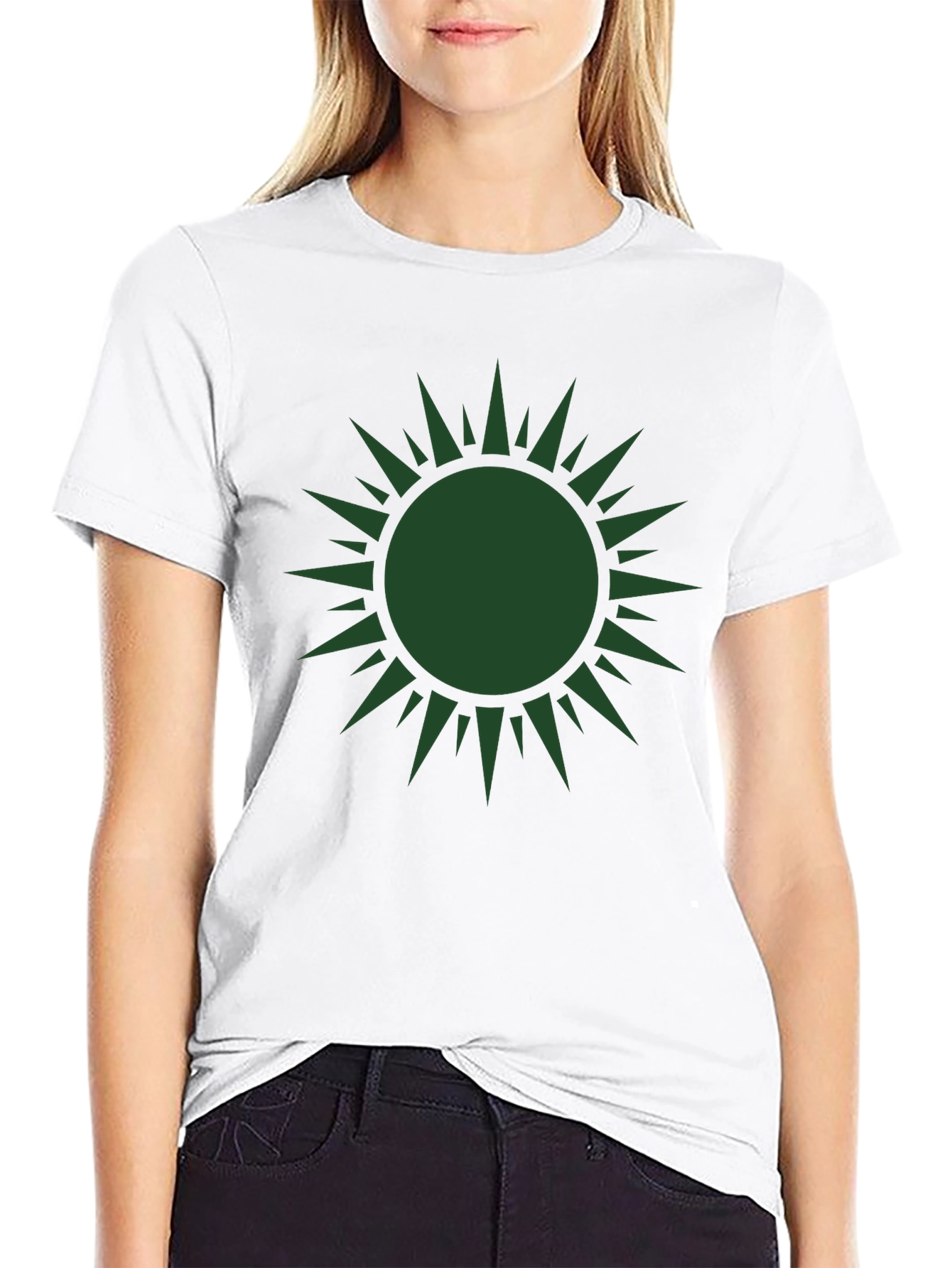 Green Sunburst Graphic Black T-Shirt