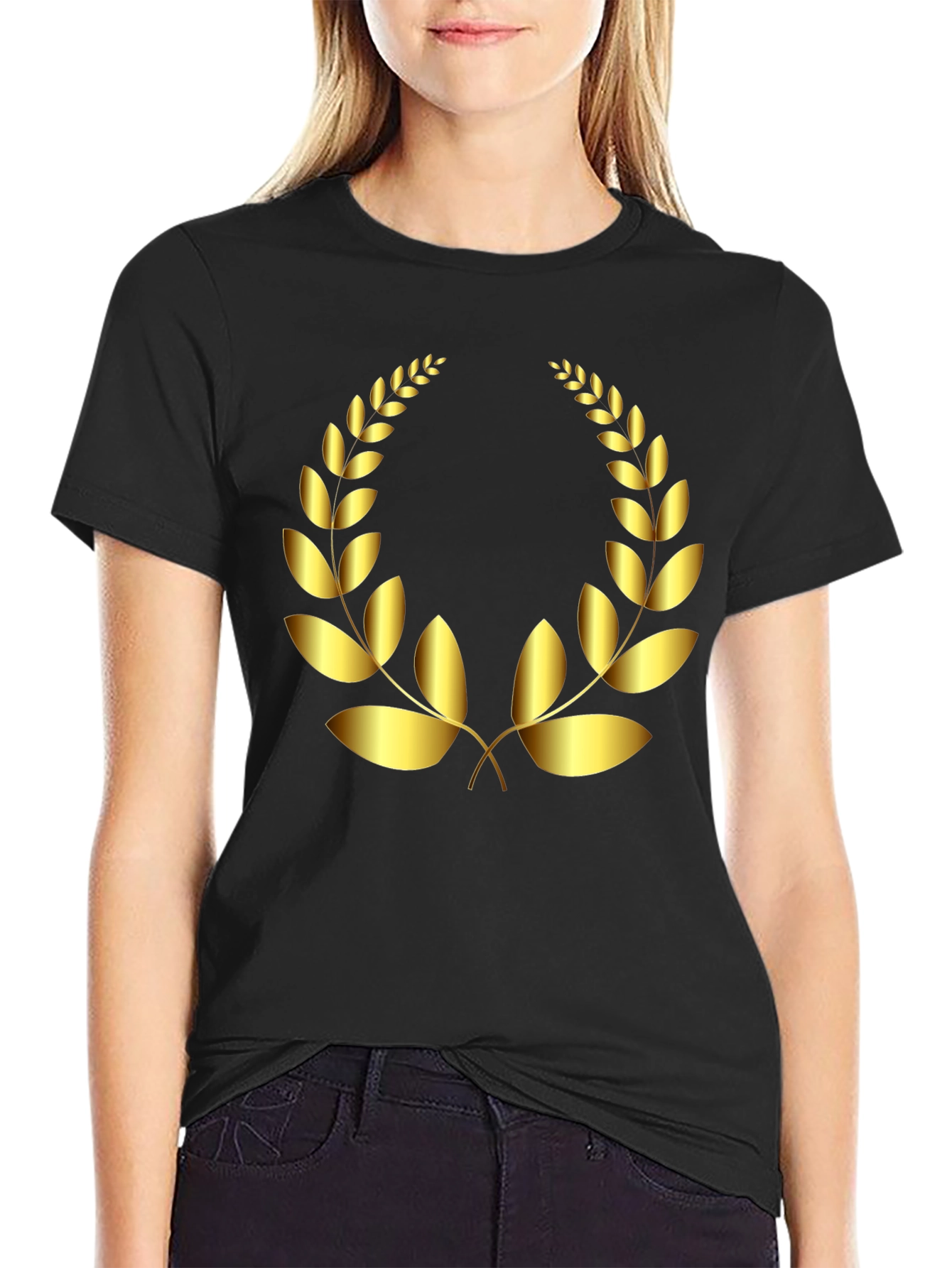Golden Laurel Wreath Graphic Tee - Classic Style