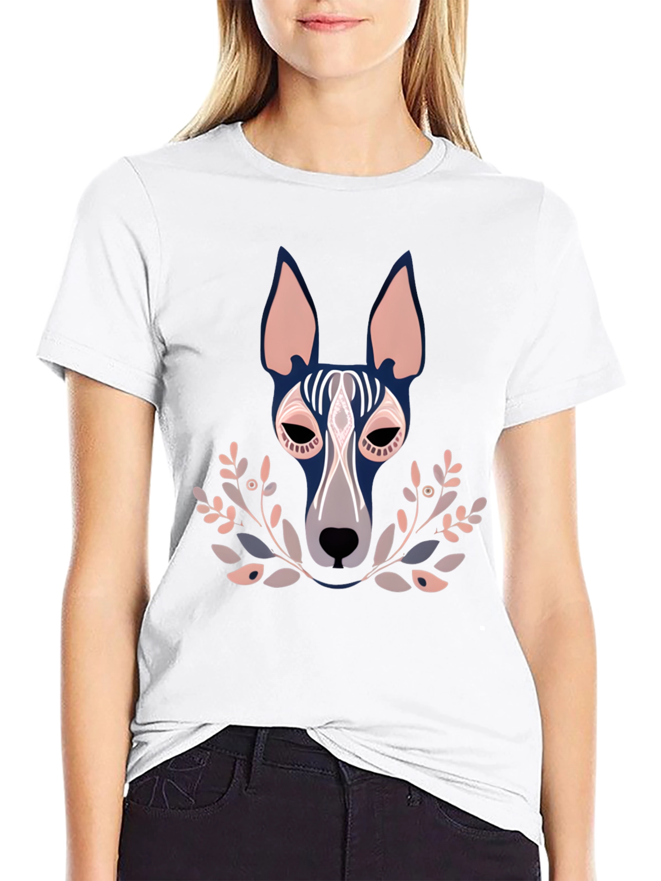 Dog Head Graphic Print Black Crewneck T-Shirt