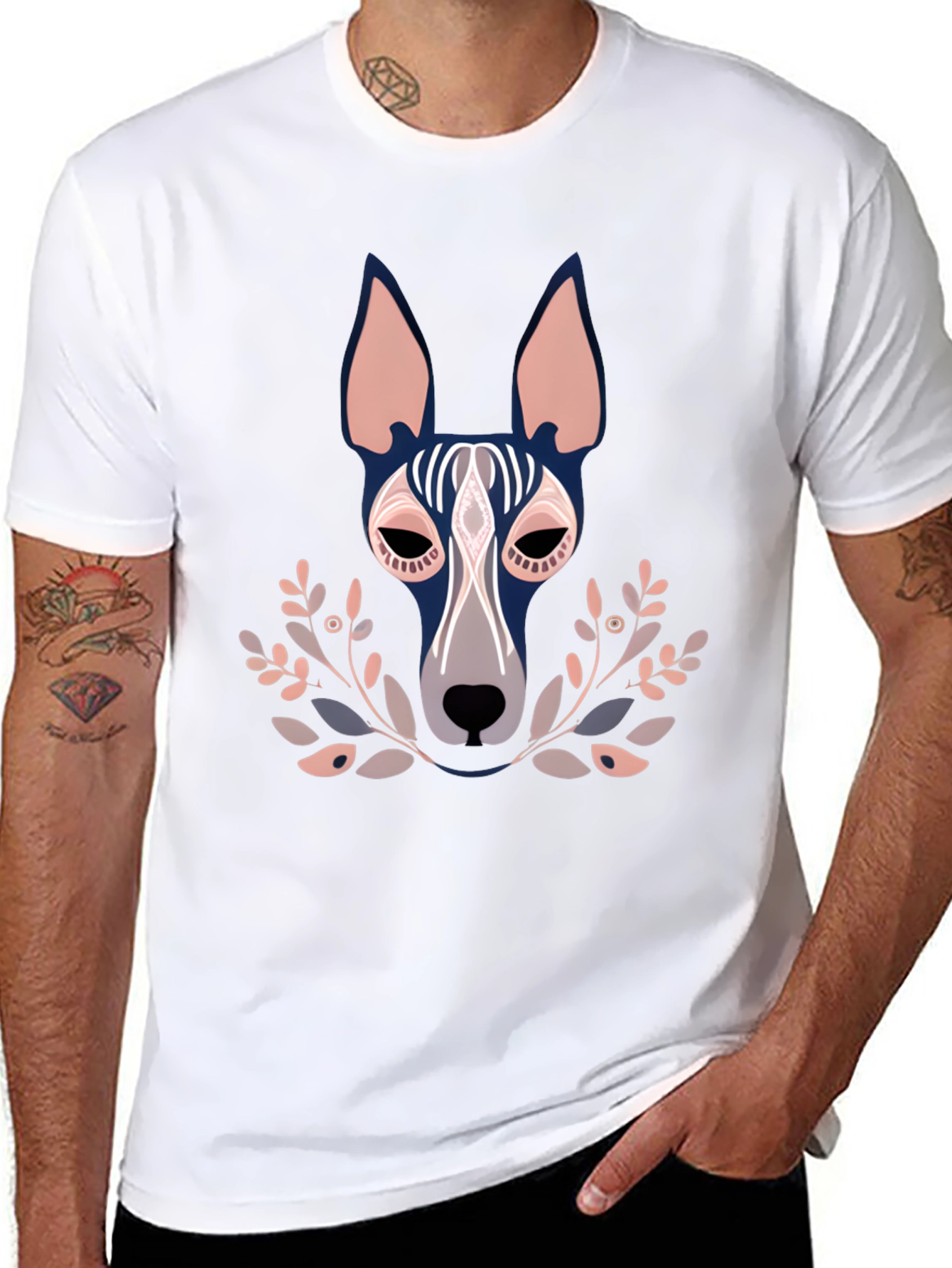 Dog Head Graphic Print Black Crewneck T-Shirt