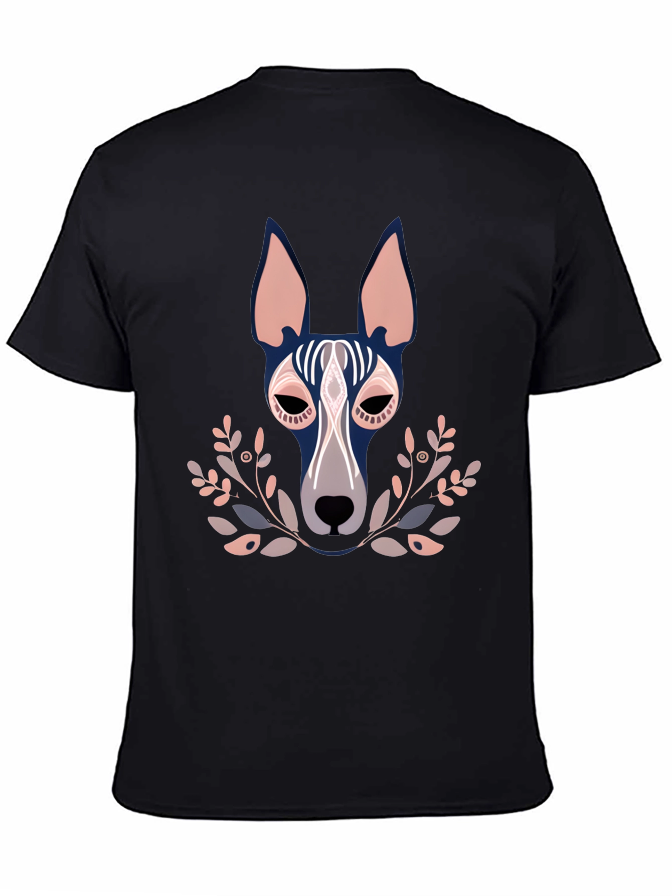 Dog Head Graphic Print Black Crewneck T-Shirt