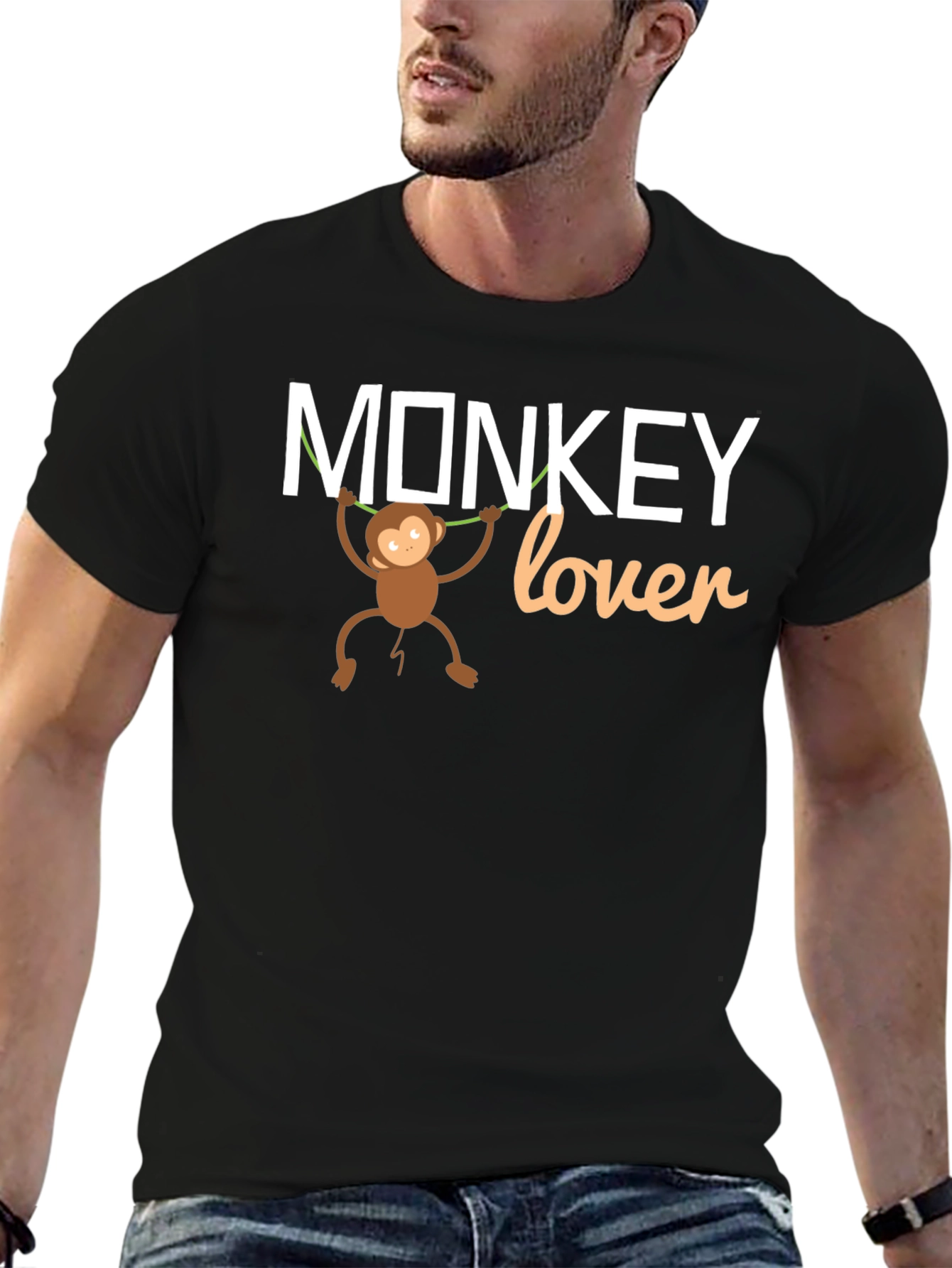 Monkey Lover Graphic Tee - Black Cotton T-Shirt
