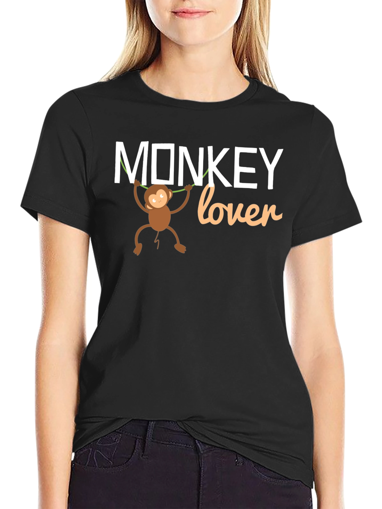 Monkey Lover Graphic Tee - Black Cotton T-Shirt